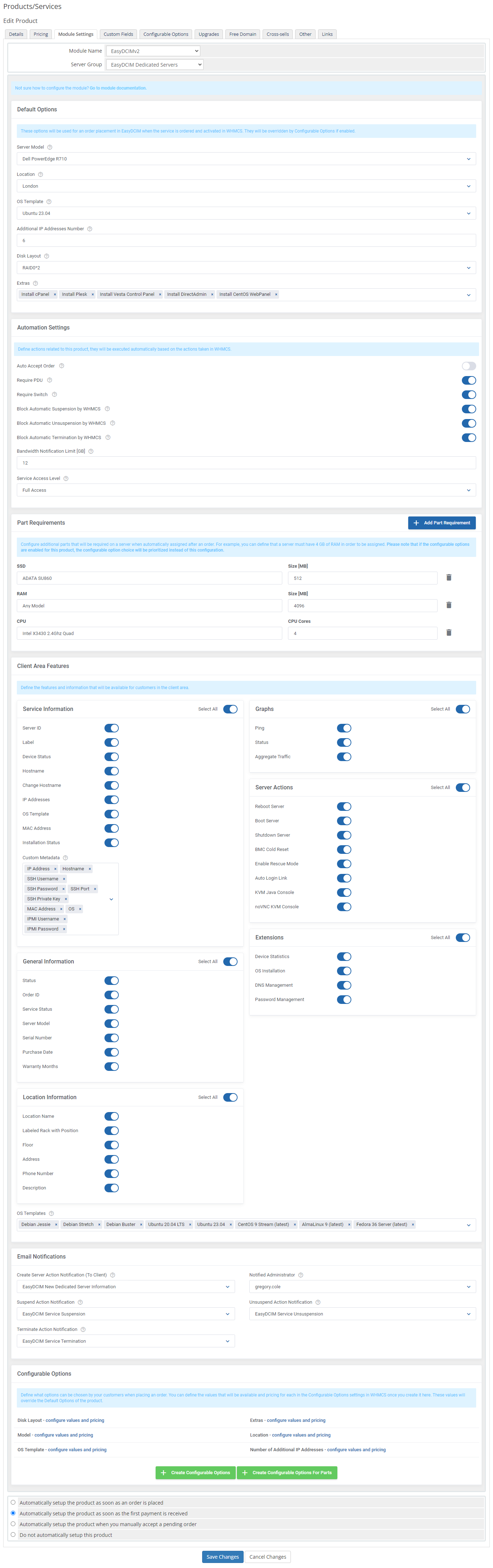 EasyDCIM Dedicated Servers For WHMCS: Module Screenshot 12
