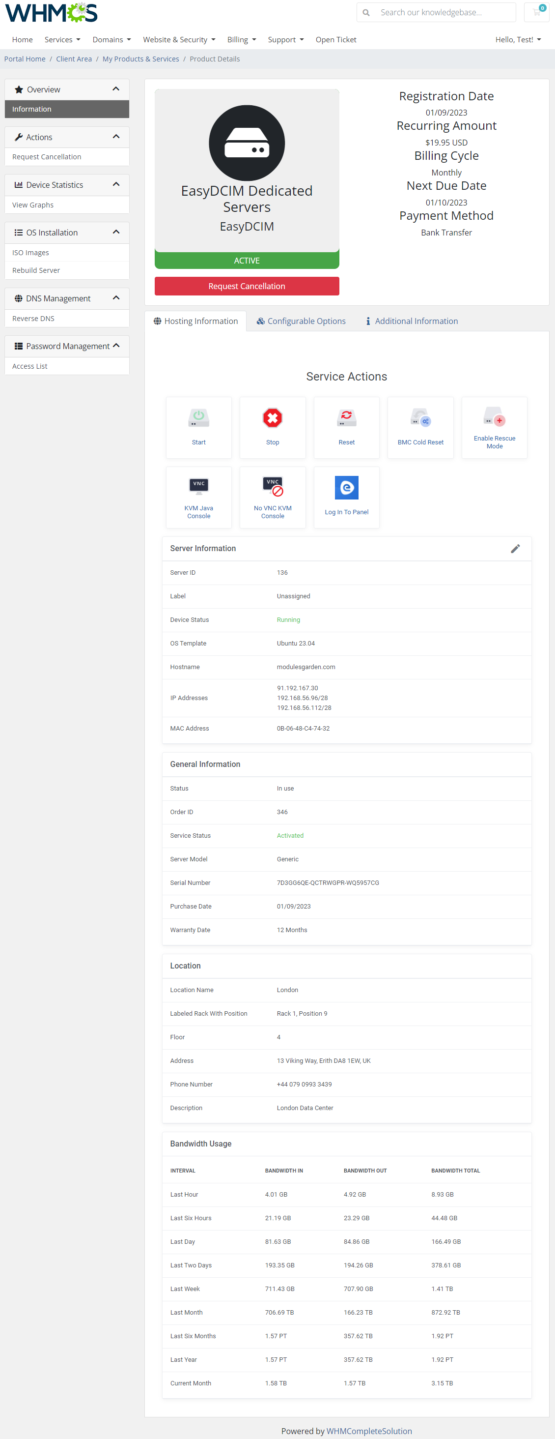 EasyDCIM Dedicated Servers For WHMCS: Module Screenshot 1