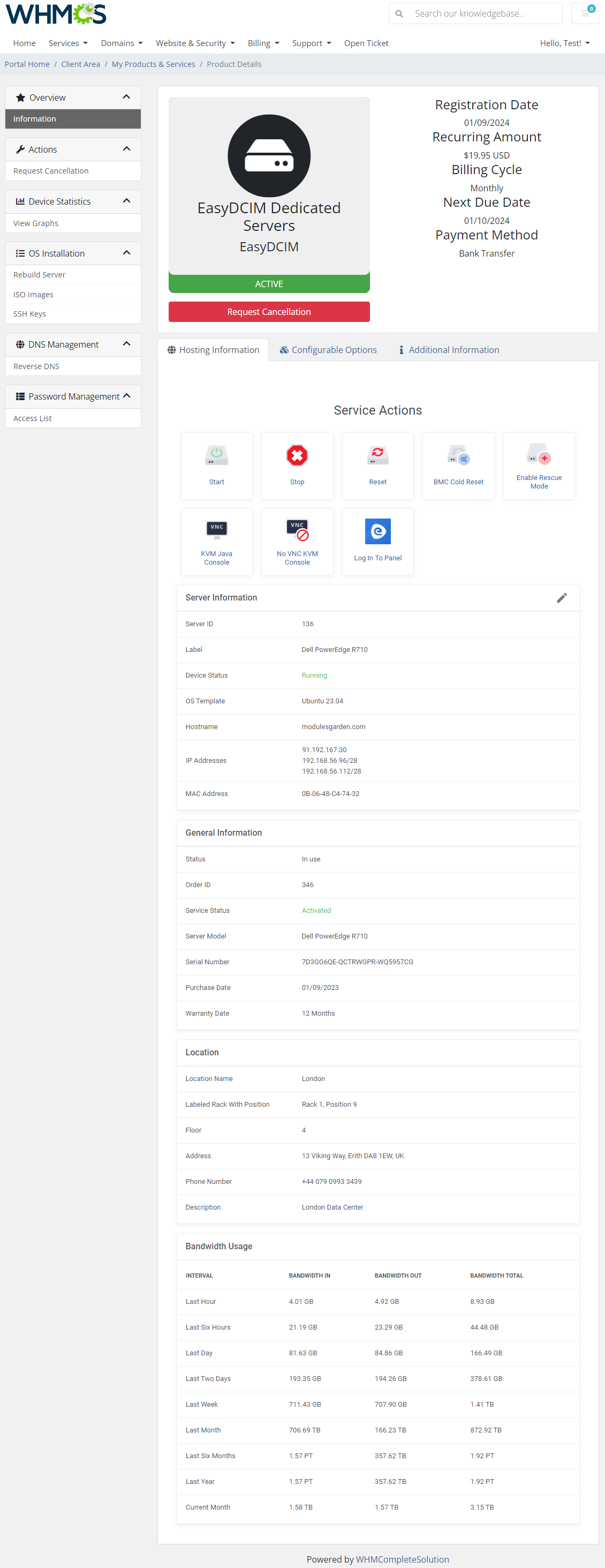EasyDCIM Dedicated Servers For WHMCS: Module Screenshot 1