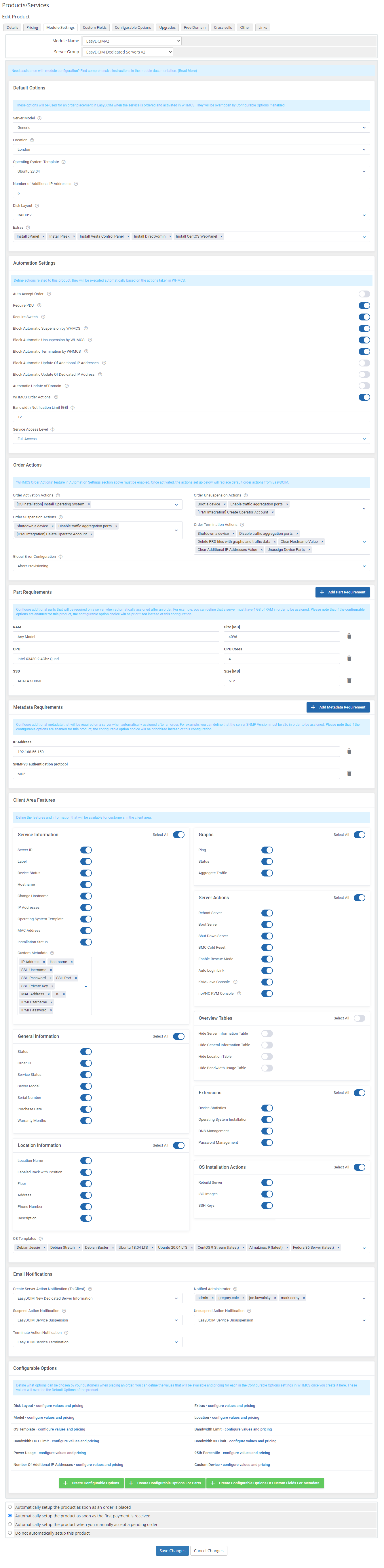 EasyDCIM Dedicated Servers For WHMCS: Module Screenshot 14