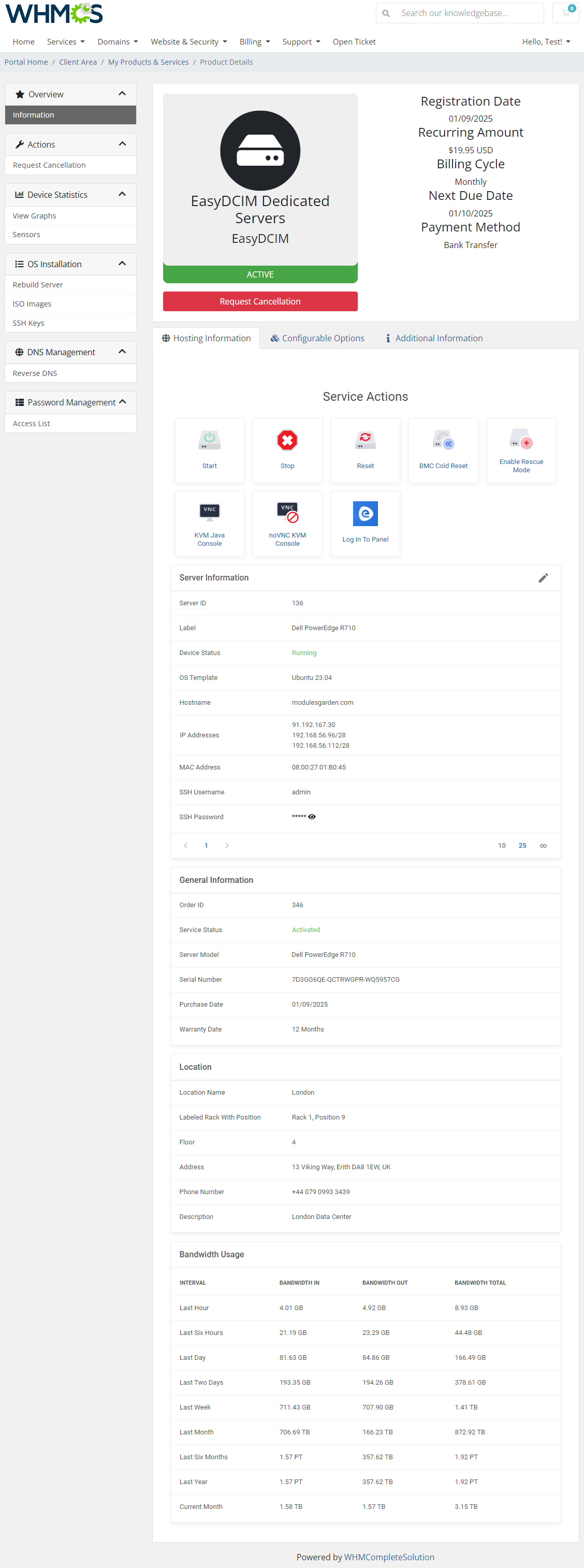 EasyDCIM Dedicated Servers For WHMCS: Module Screenshot 1