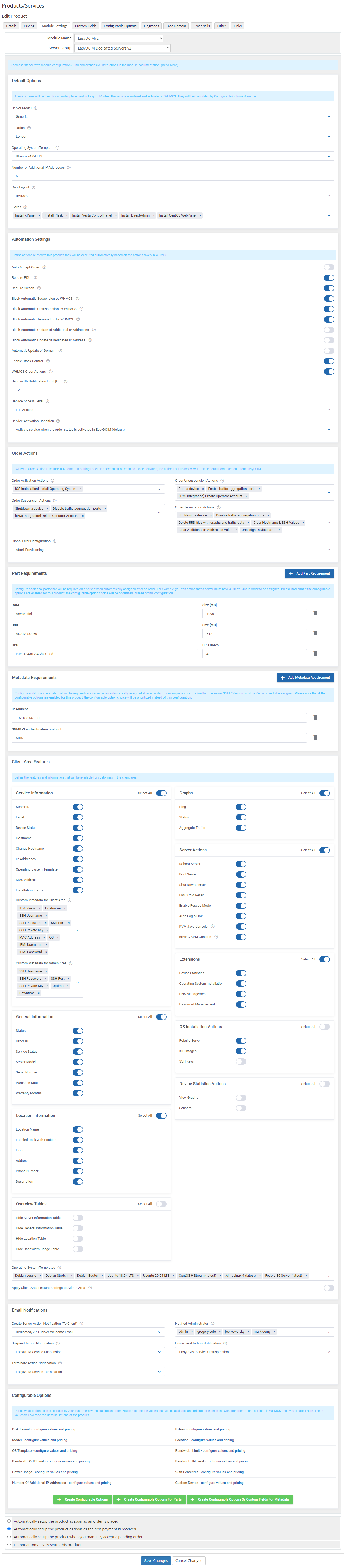 EasyDCIM Dedicated Servers For WHMCS: Module Screenshot 16