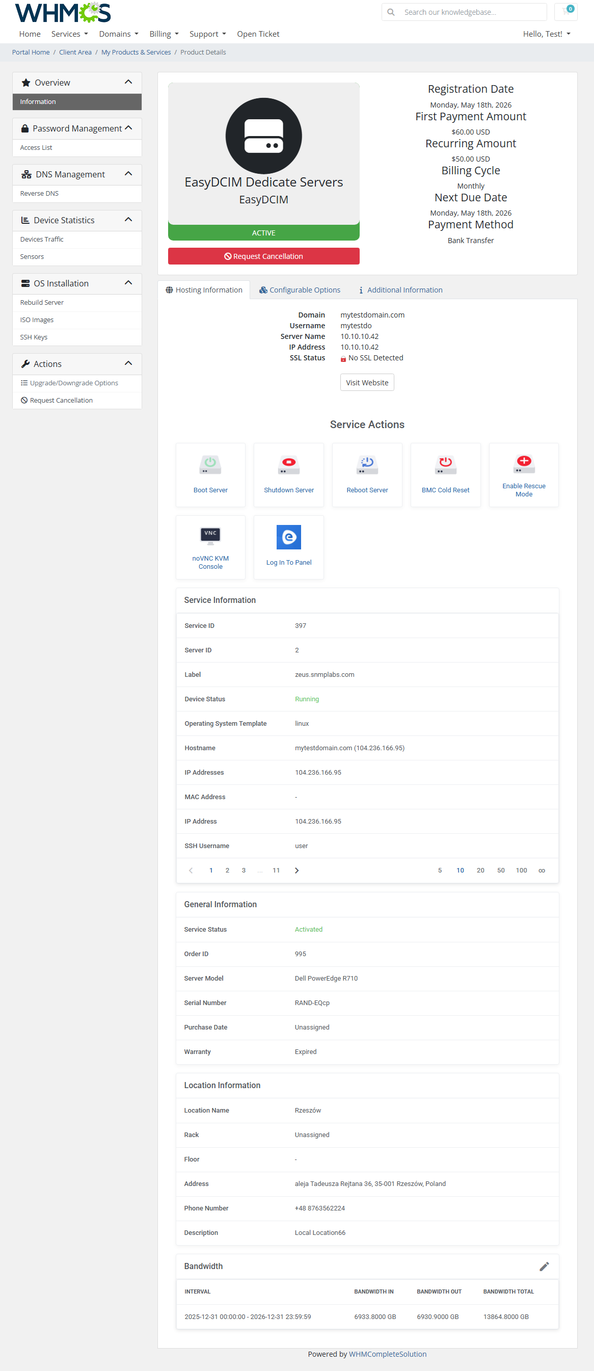 EasyDCIM Dedicated Servers For WHMCS: Module Screenshot 1