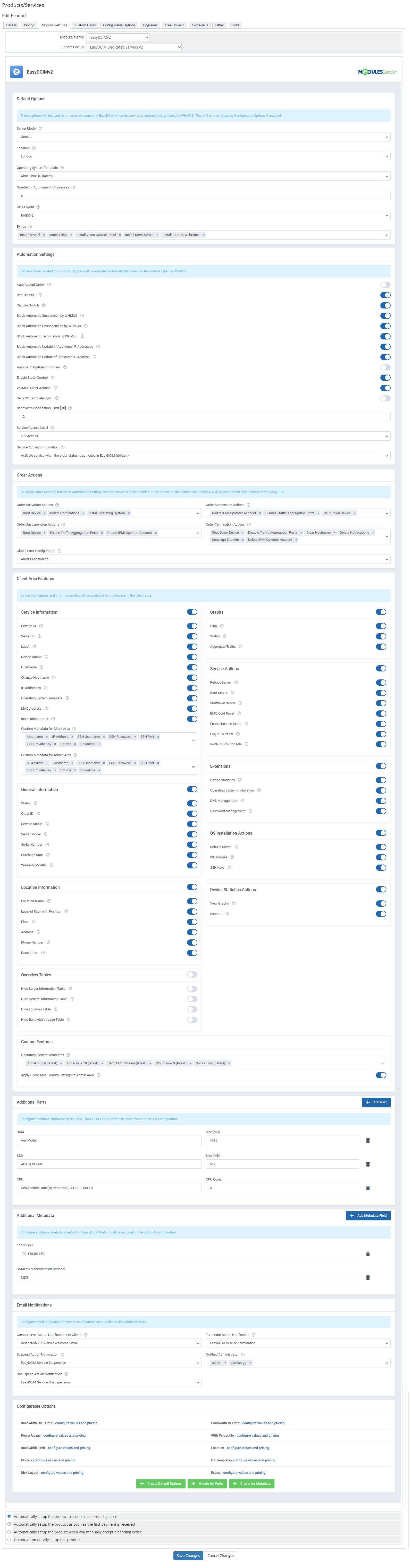 EasyDCIM Dedicated Servers For WHMCS: Module Screenshot 14