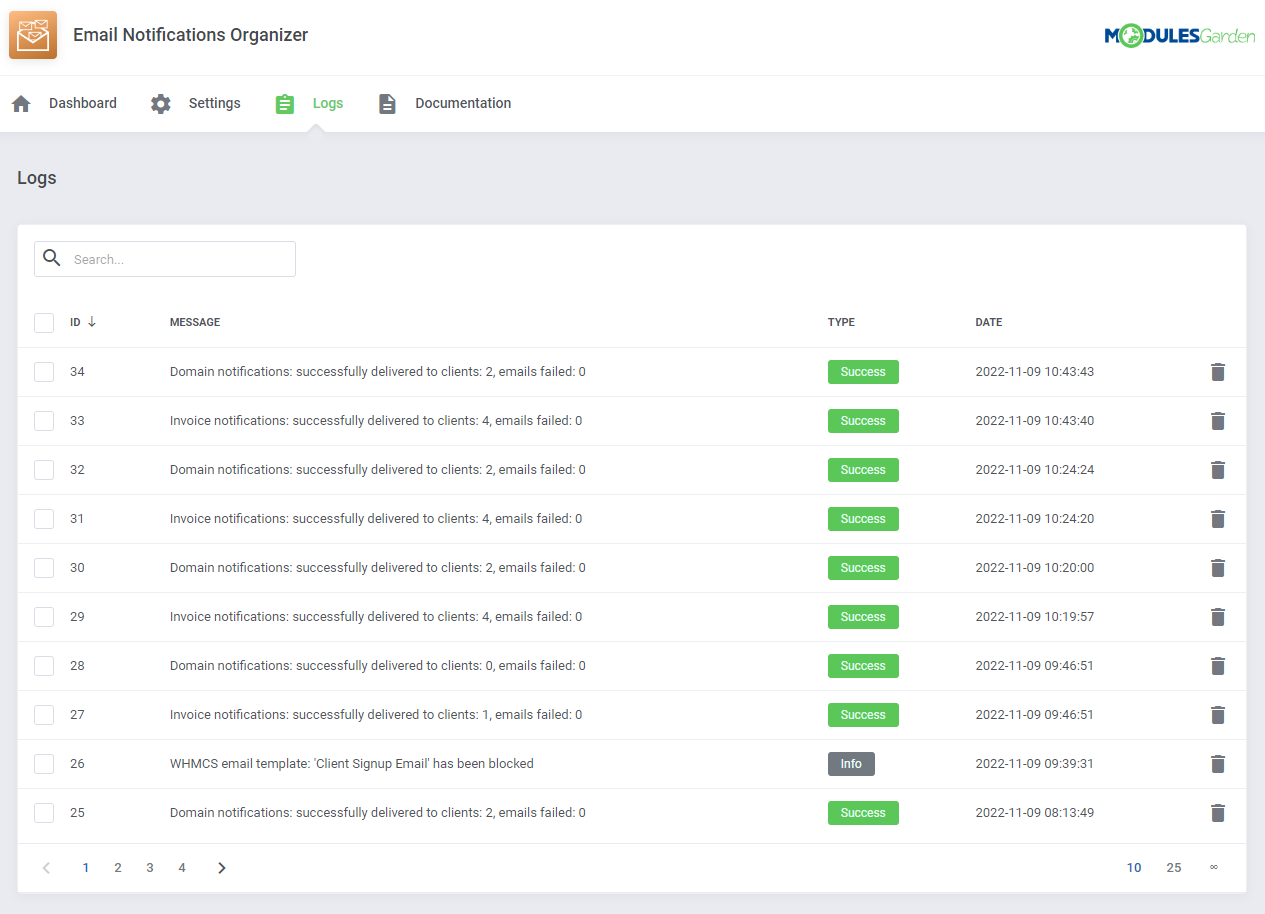 Email Notifications Organizer For WHMCS: Module Screenshot 3