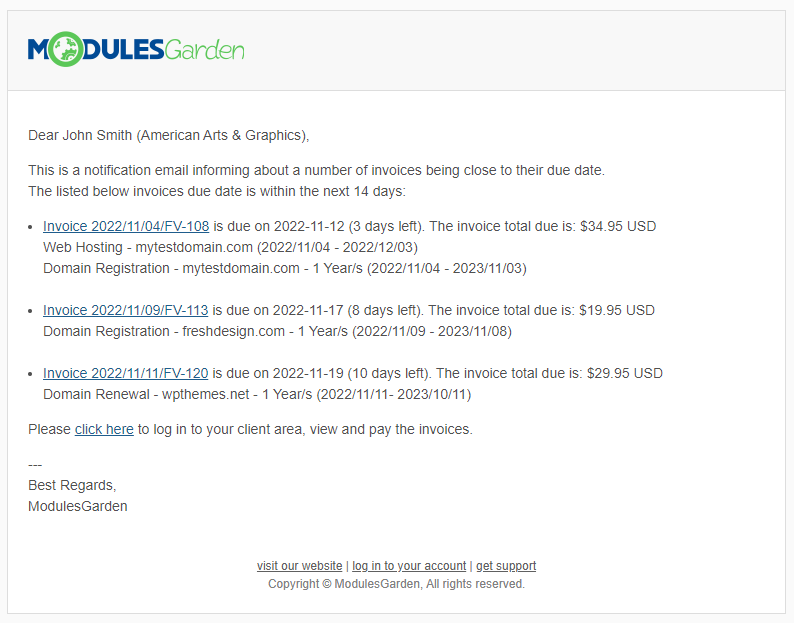 Email Notifications Organizer For WHMCS: Module Screenshot 5