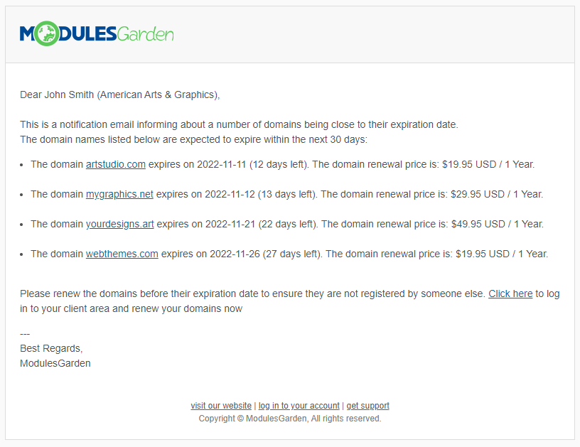 Email Notifications Organizer For WHMCS: Module Screenshot 7