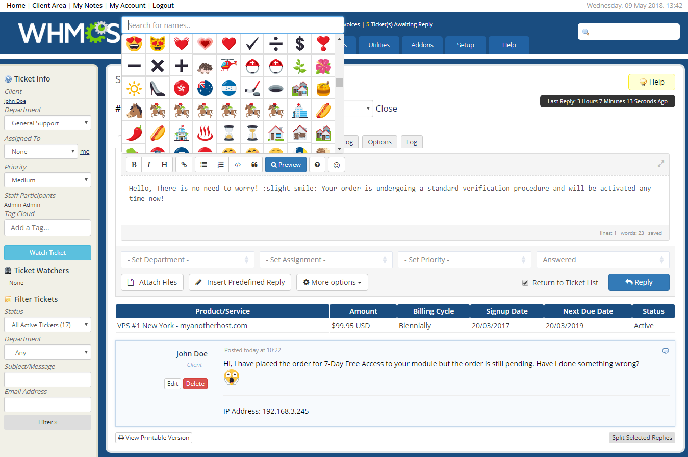 Emoji Picker For WHMCS: Screen 2