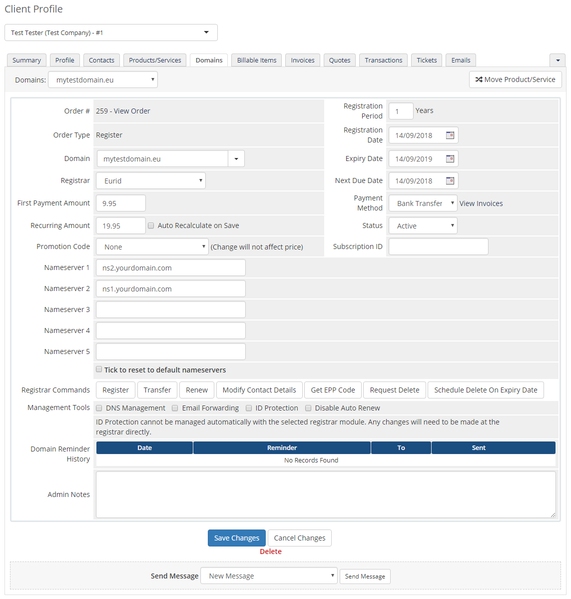 EURid Registrar For WHMCS: Screen 3