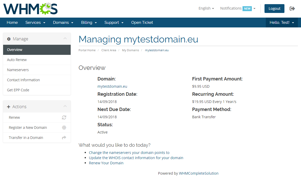 EURid Registrar For WHMCS: Screen 5