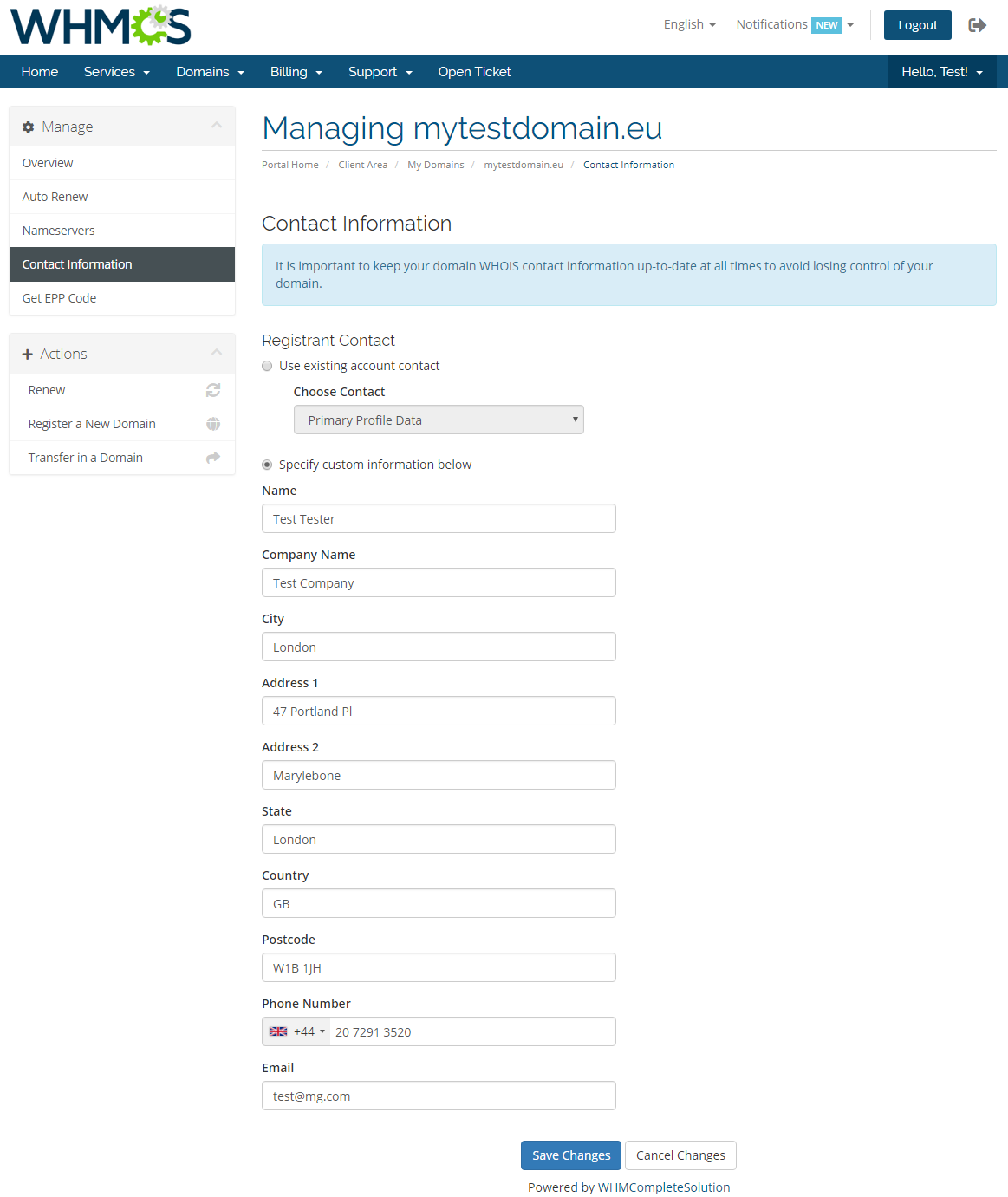 EURid Registrar For WHMCS: Screen 8