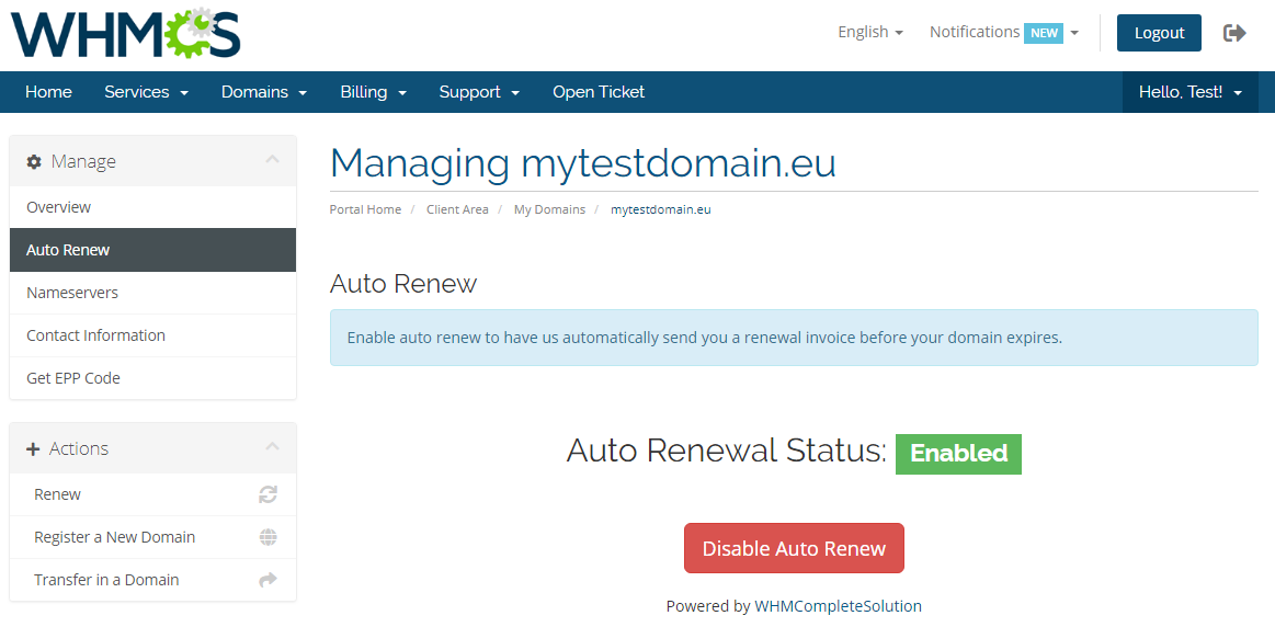 EURid Registrar For WHMCS: Screen 6