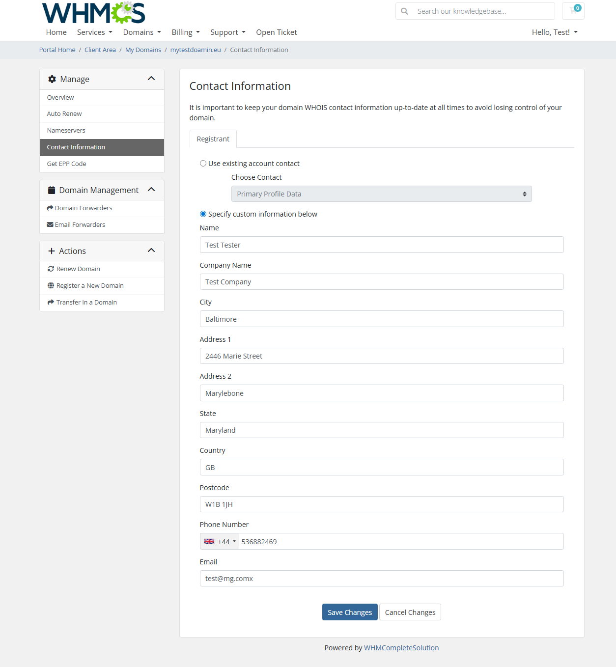 EURid Registrar For WHMCS: Screen 8