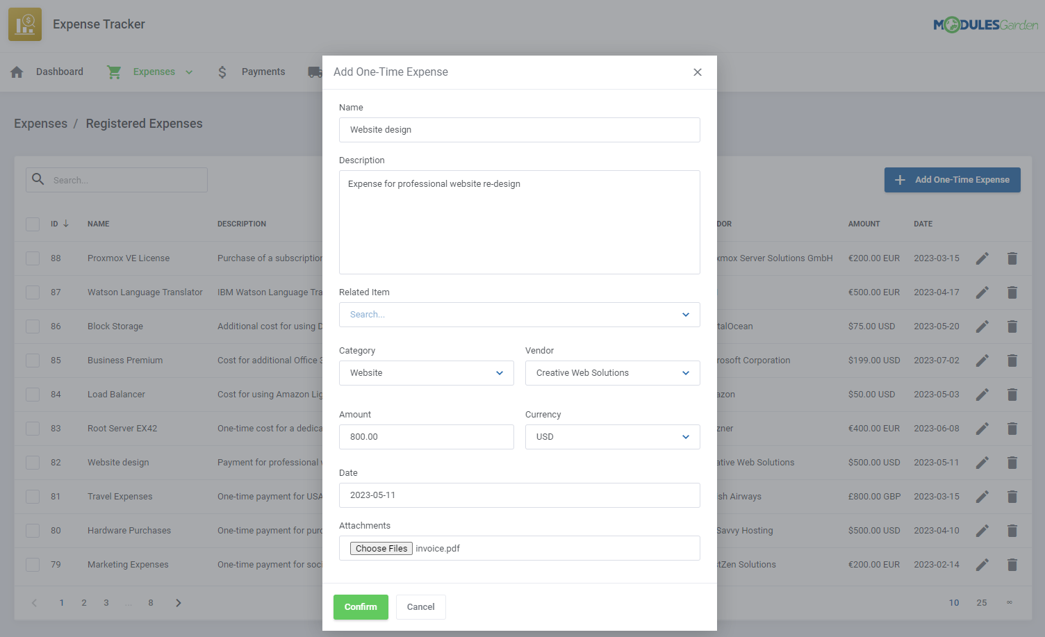 Expense Tracker For WHMCS: Module Screenshot 3