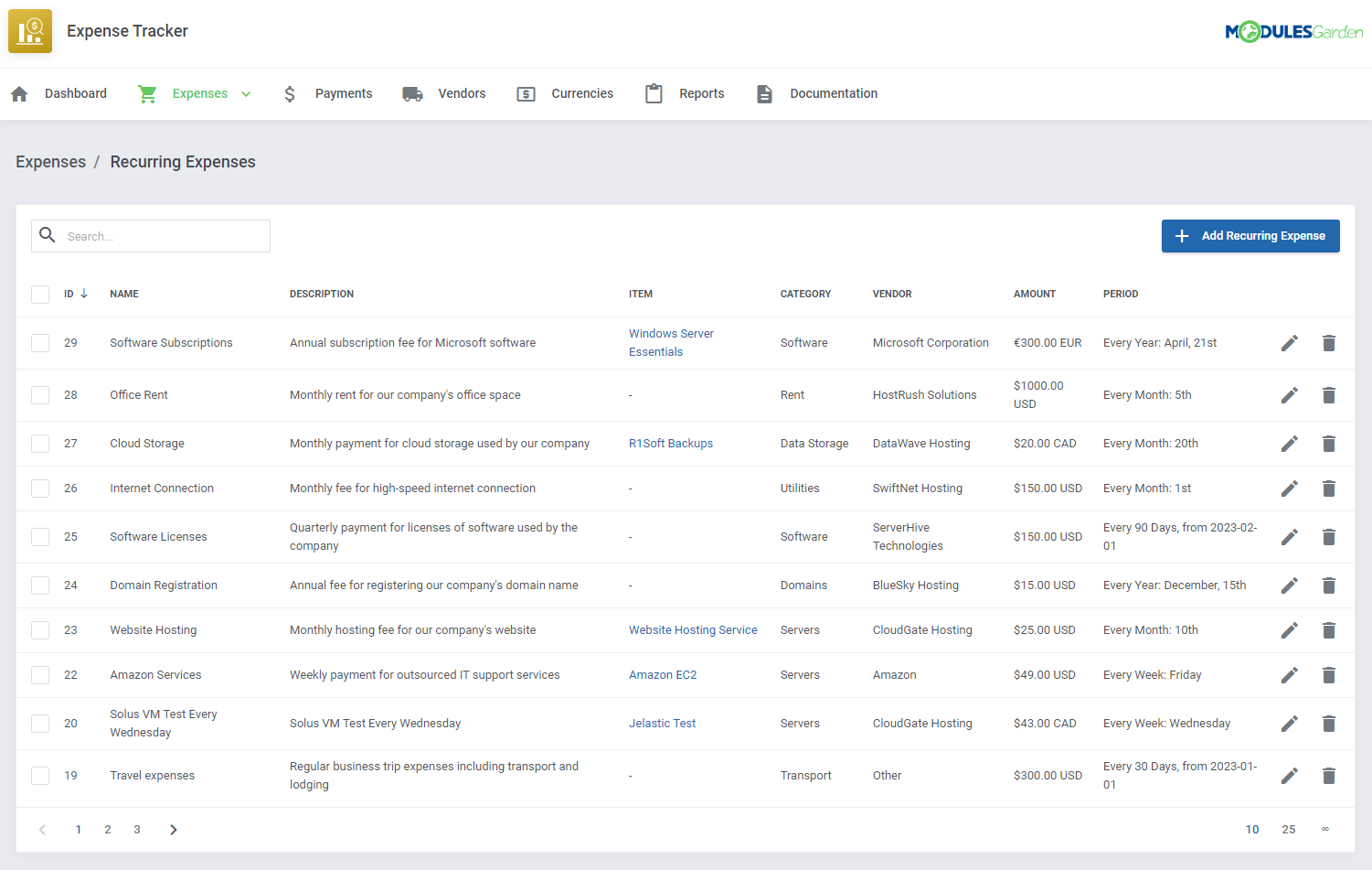 Expense Tracker For WHMCS: Module Screenshot 4