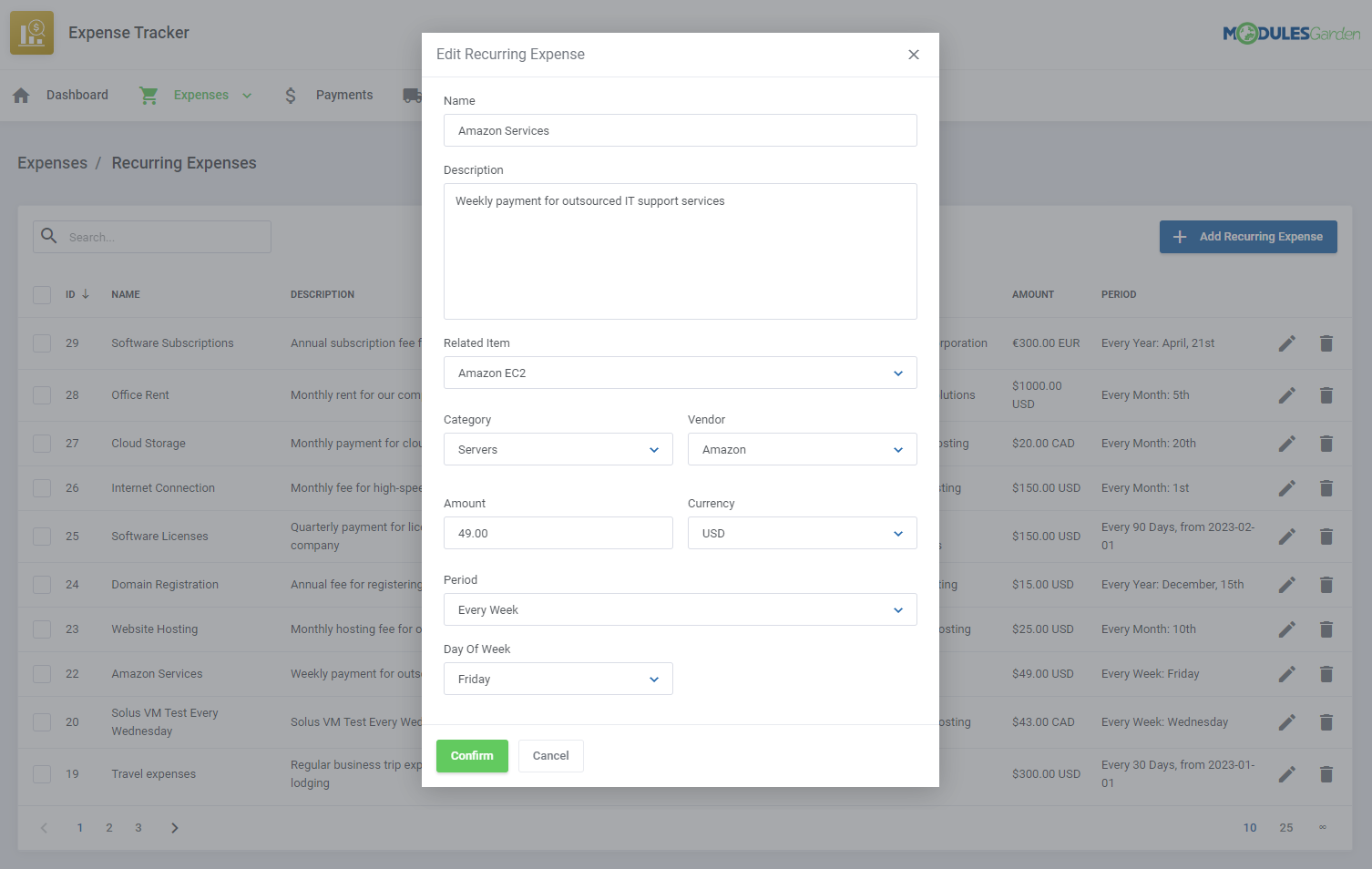 Expense Tracker For WHMCS: Module Screenshot 5