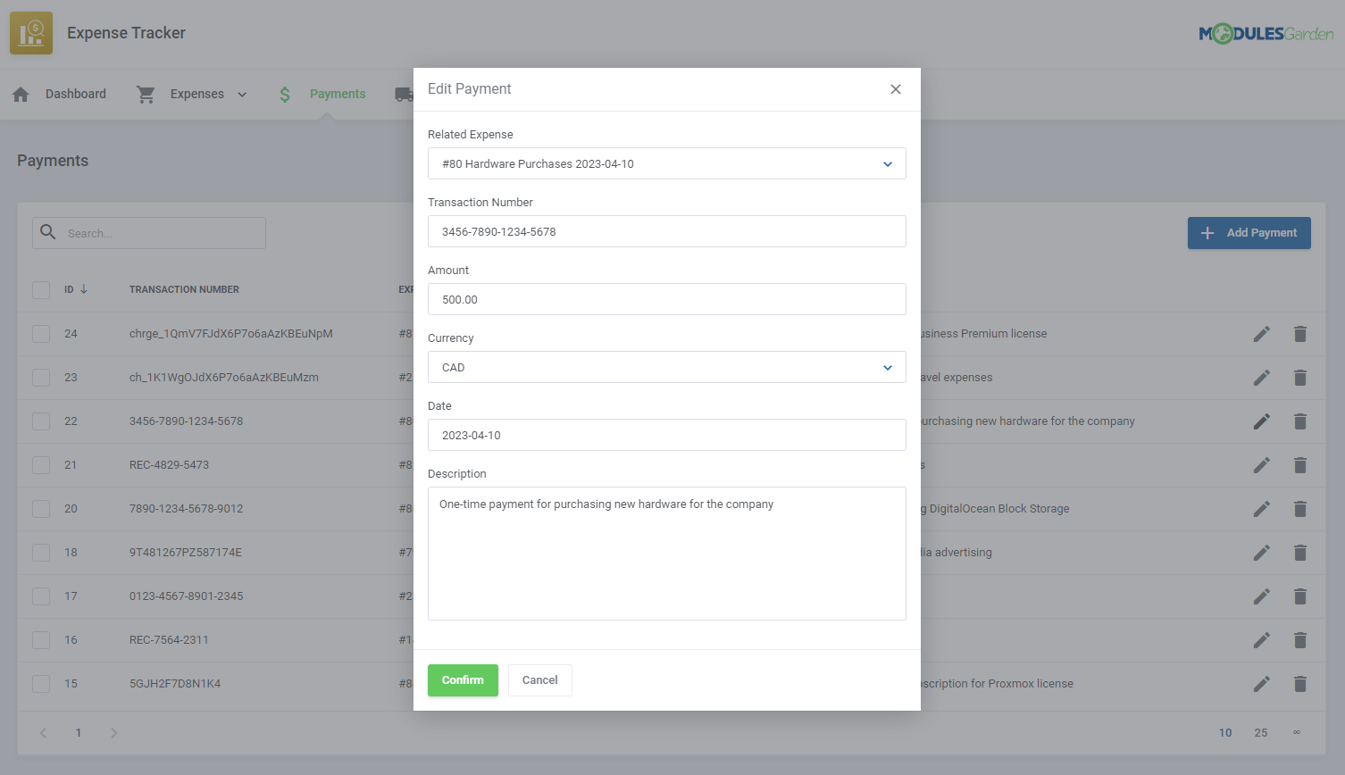Expense Tracker For WHMCS: Module Screenshot 8