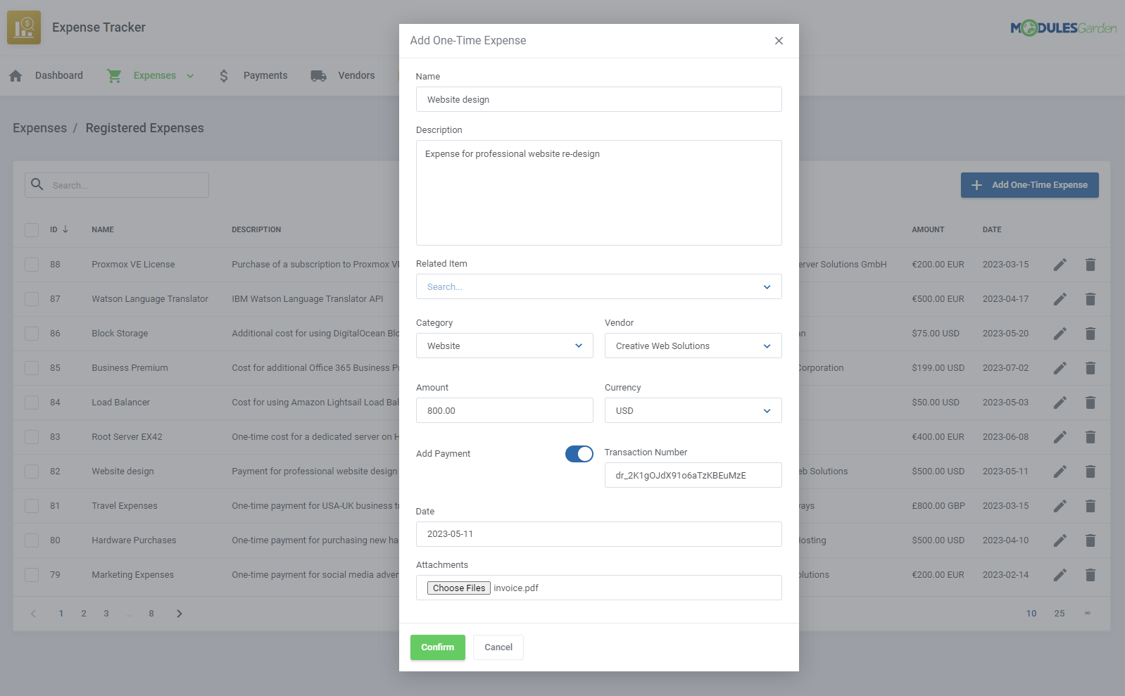Expense Tracker For WHMCS - ModulesGarden