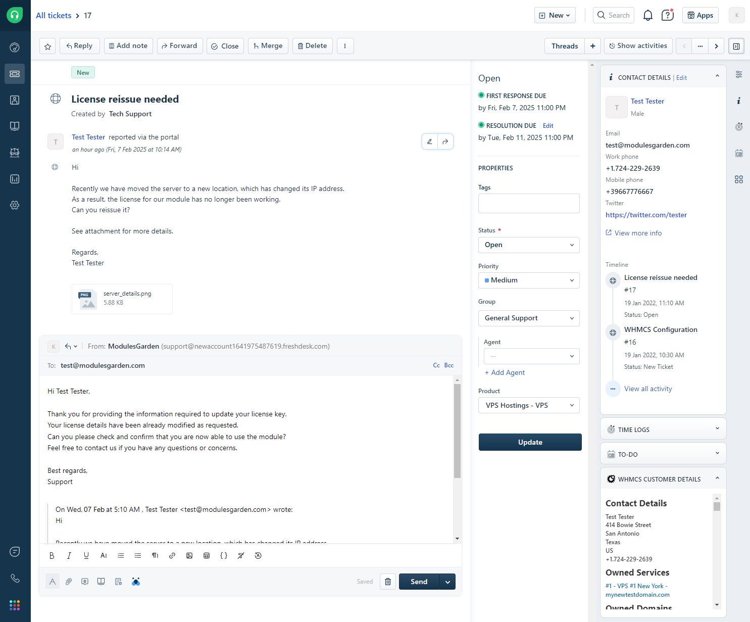 Freshdesk For WHMCS: Module Screenshot 3