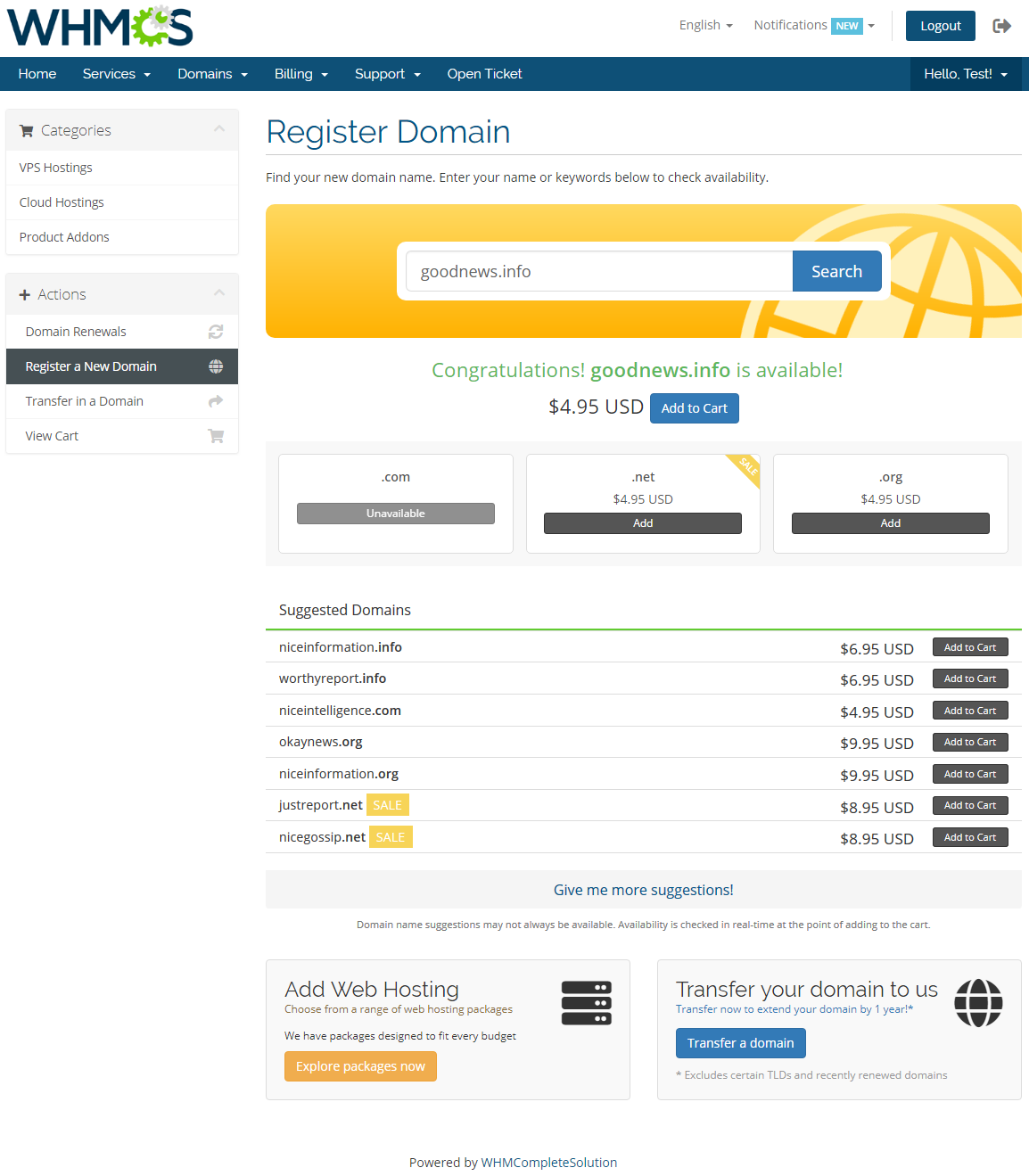 GoDaddy Domain Registrar For WHMCS: Module Screenshot 5