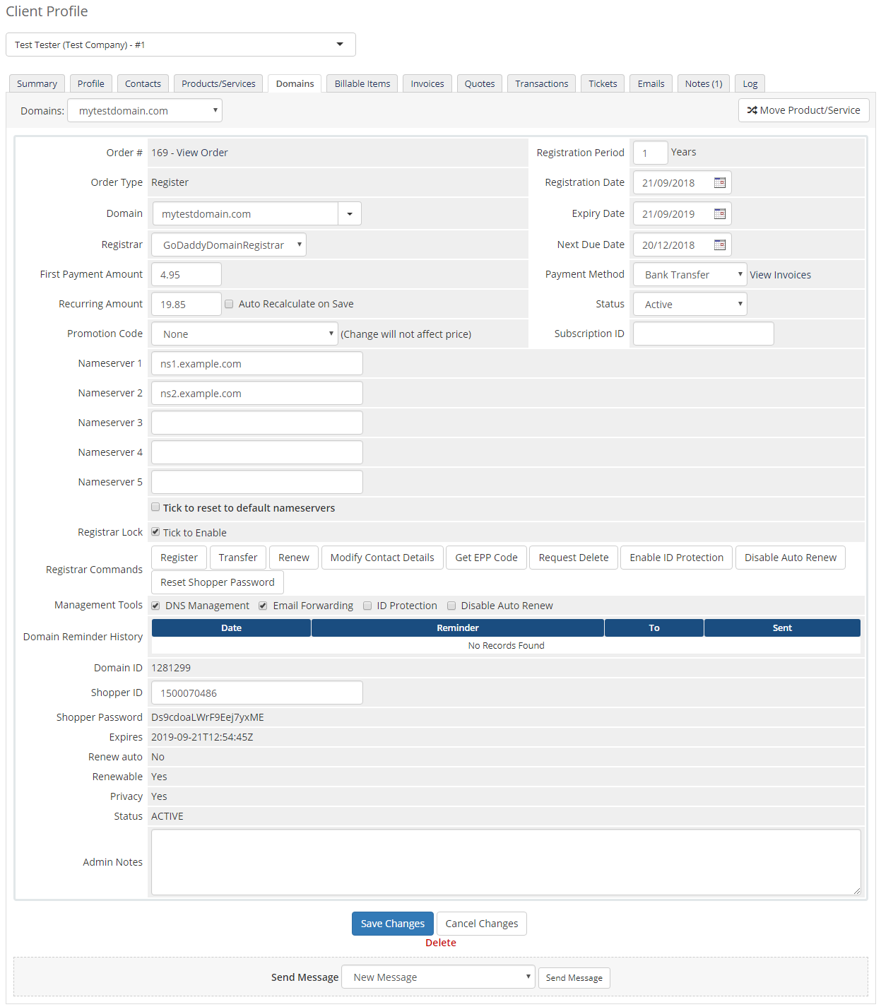 GoDaddy Domain Registrar For WHMCS: Module Screenshot 4