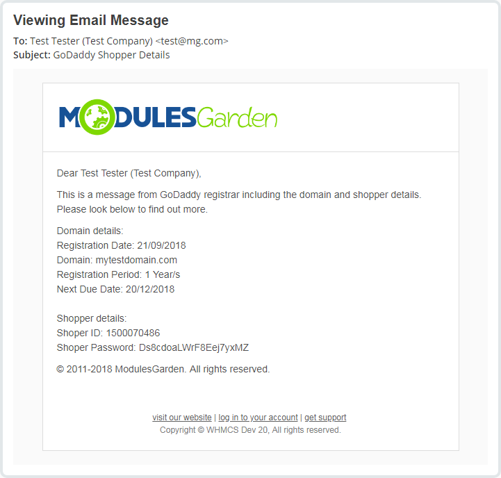 GoDaddy Domain Registrar For WHMCS: Module Screenshot 14