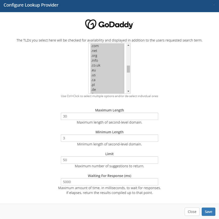 GoDaddy Domain Registrar For WHMCS: Module Screenshot 3