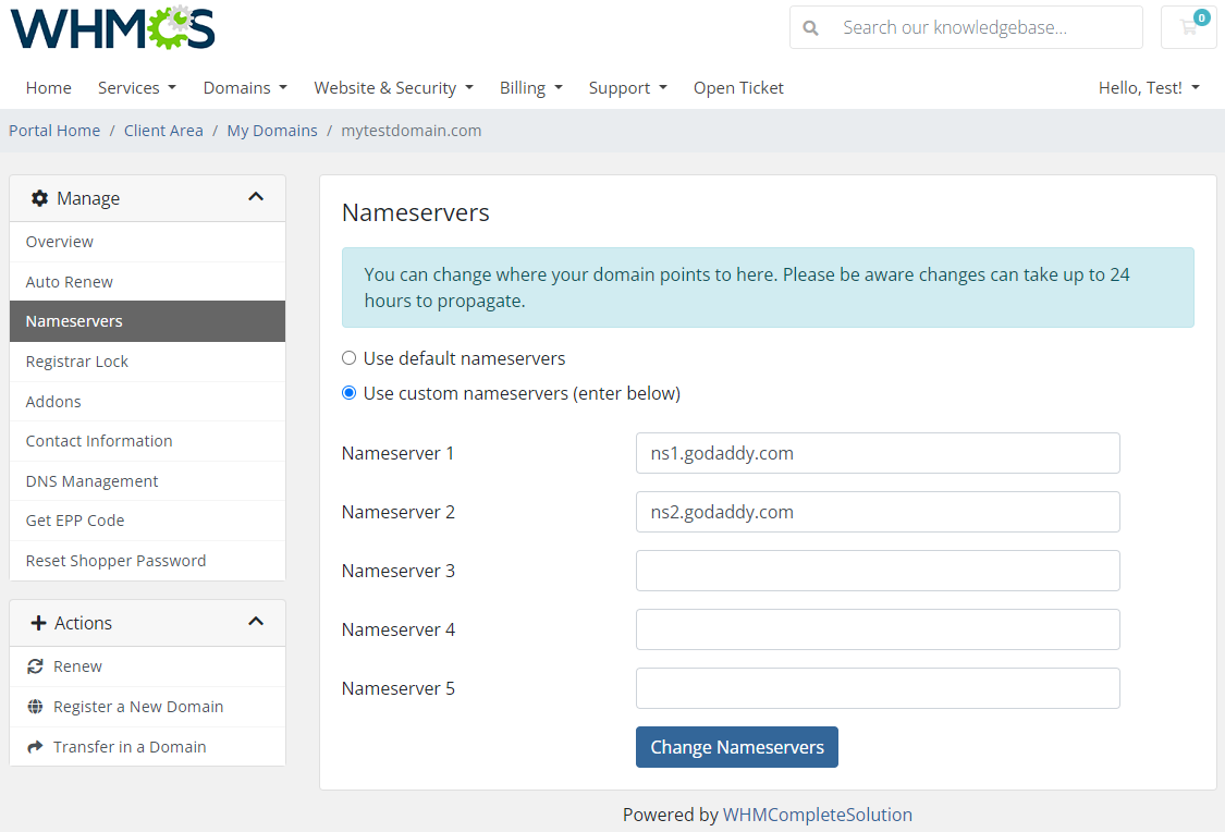 GoDaddy Domain Registrar For WHMCS: Module Screenshot 8