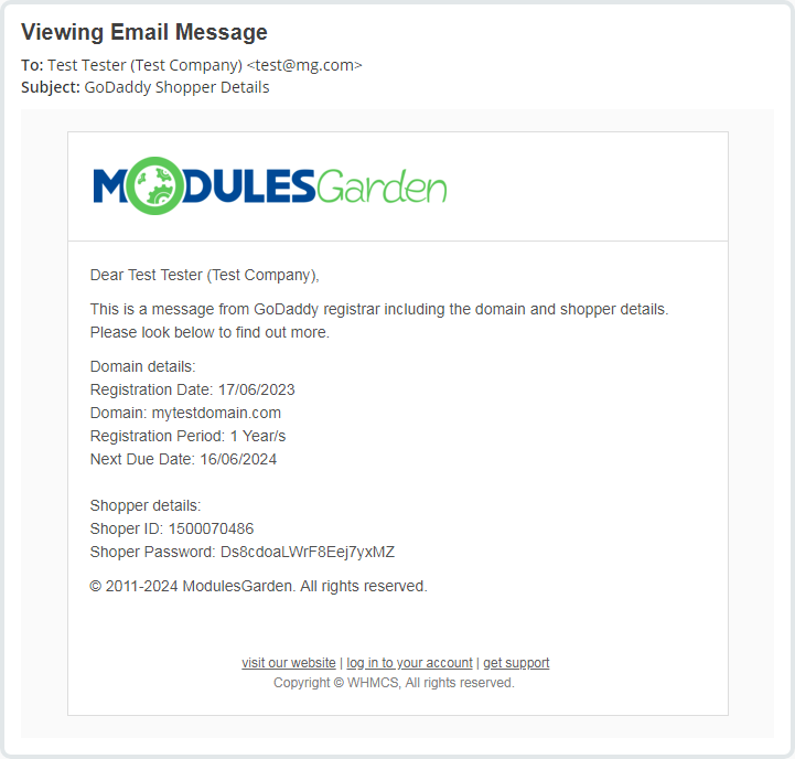 GoDaddy Domain Registrar For WHMCS: Module Screenshot 14