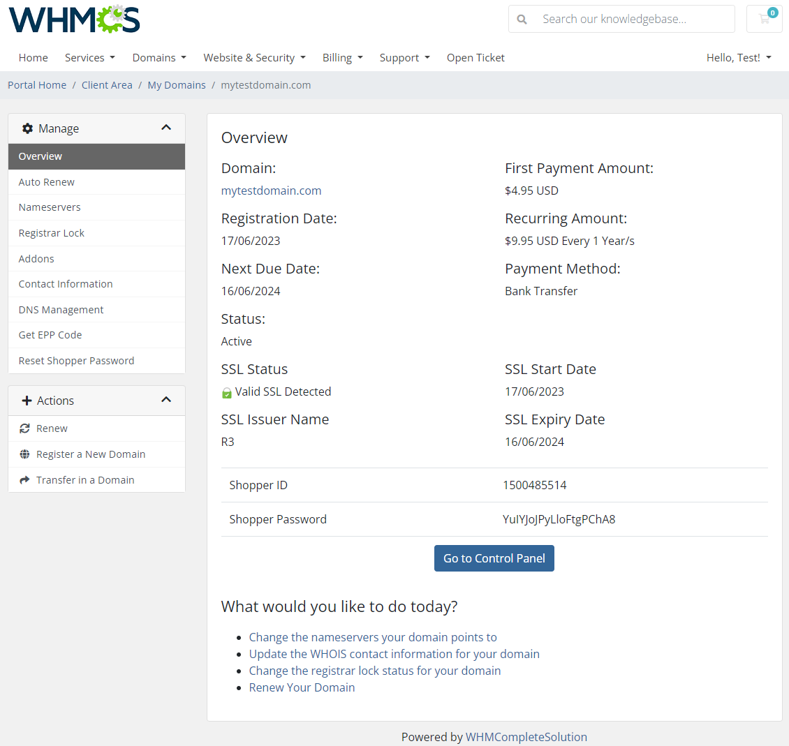 GoDaddy Domain Registrar For WHMCS: Module Screenshot 6