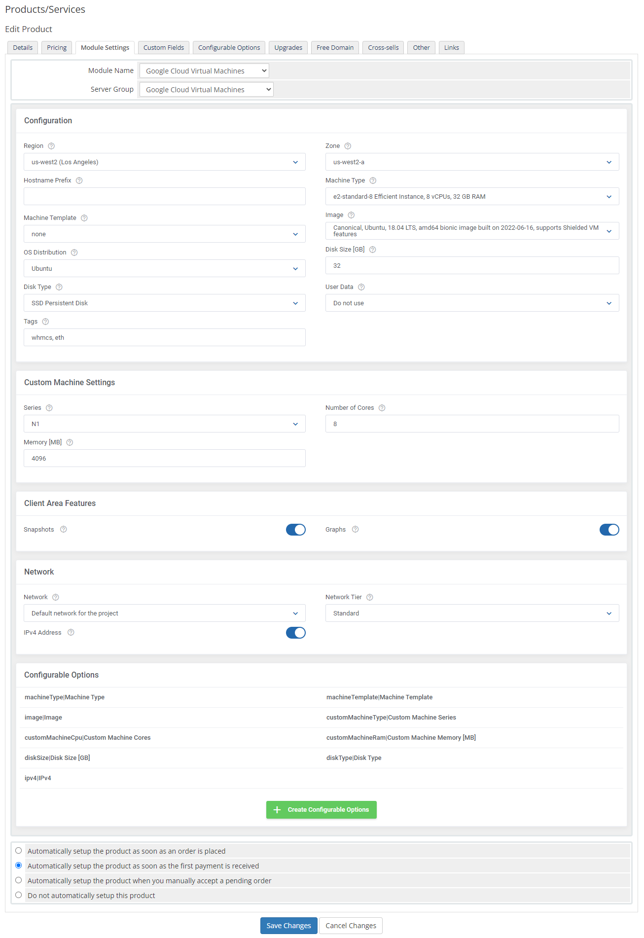 Google Cloud Virtual Machines For WHMCS: Module Screenshot 6