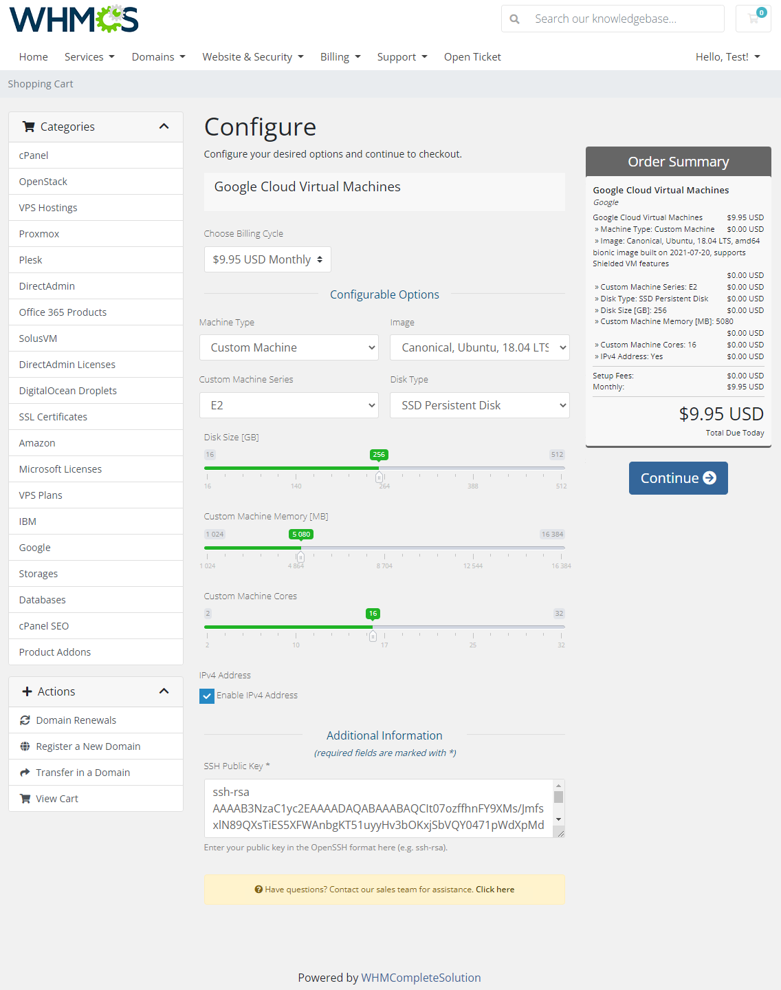 Google Cloud Virtual Machines For WHMCS: Module Screenshot 4