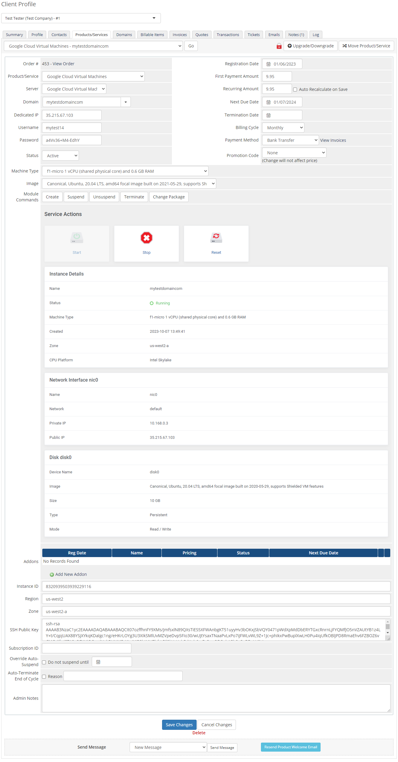 Google Cloud Virtual Machines For WHMCS: Module Screenshot 5
