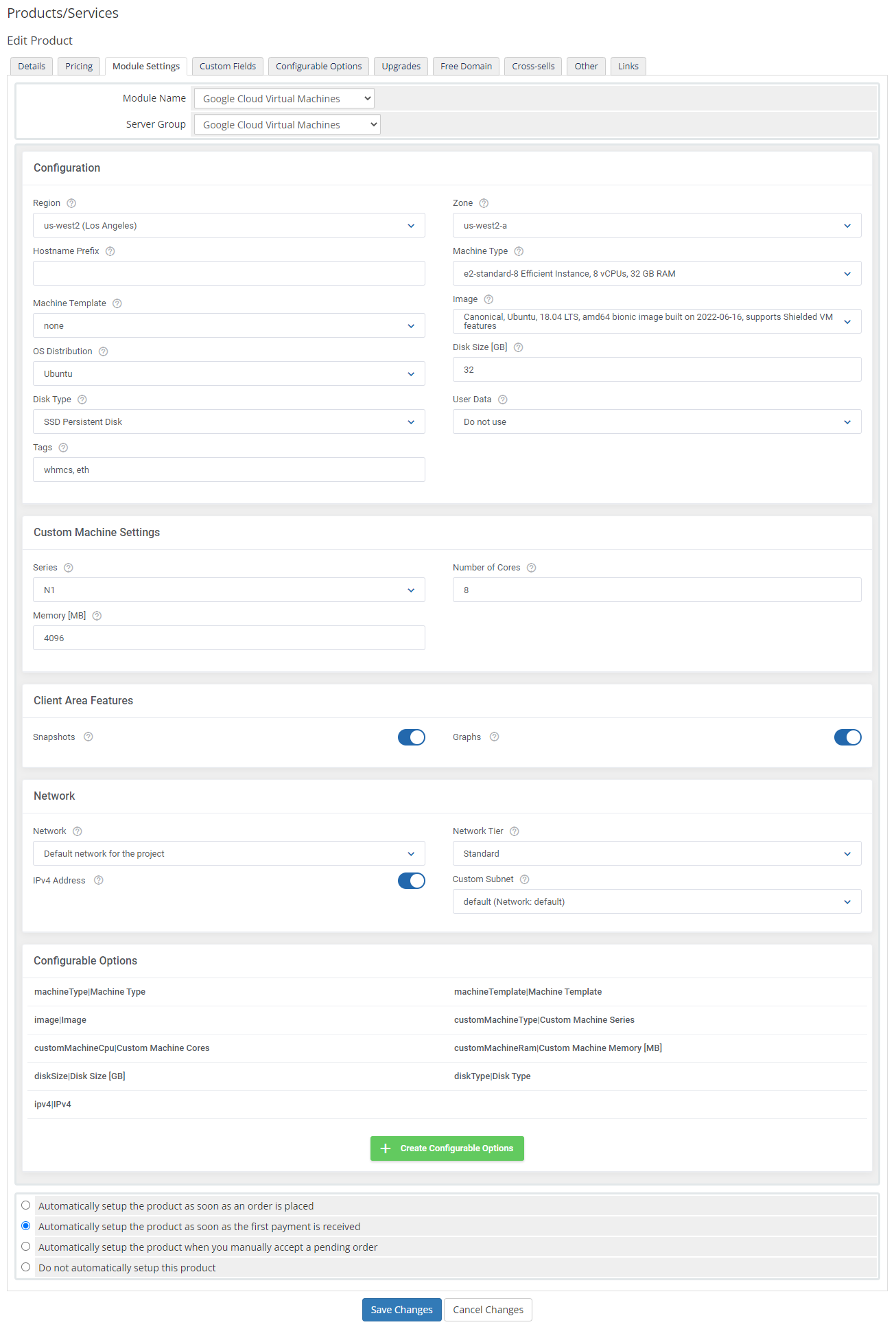 Google Cloud Virtual Machines For WHMCS: Module Screenshot 6