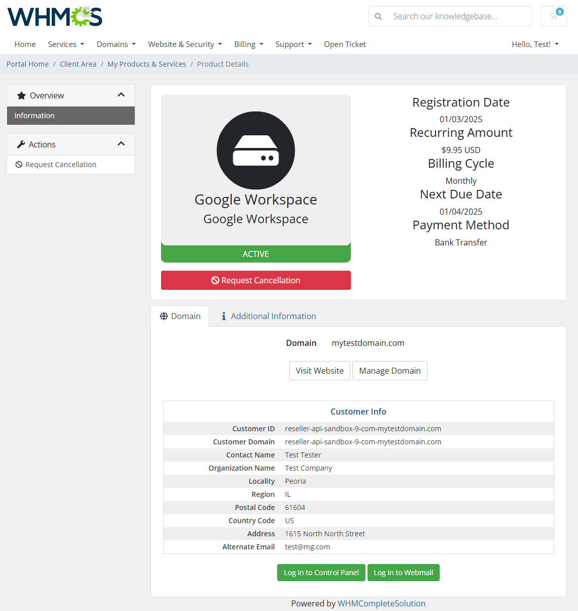 Google Workspace For WHMCS: Module Screenshot 1