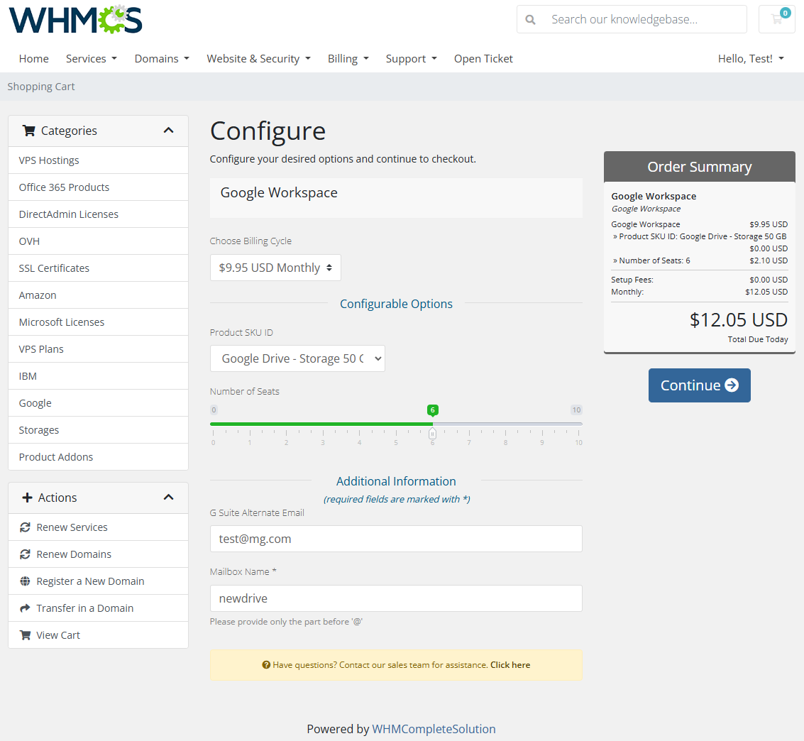 Google Workspace For WHMCS: Module Screenshot 2
