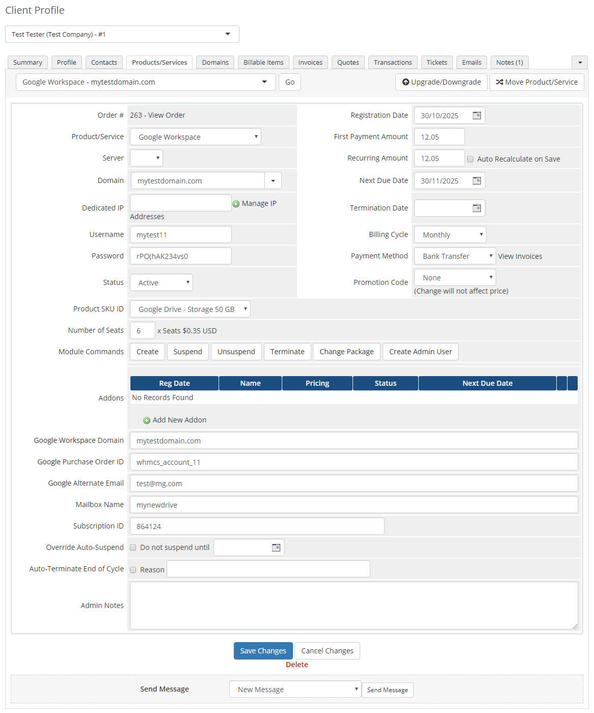 Google Workspace For WHMCS: Module Screenshot 3
