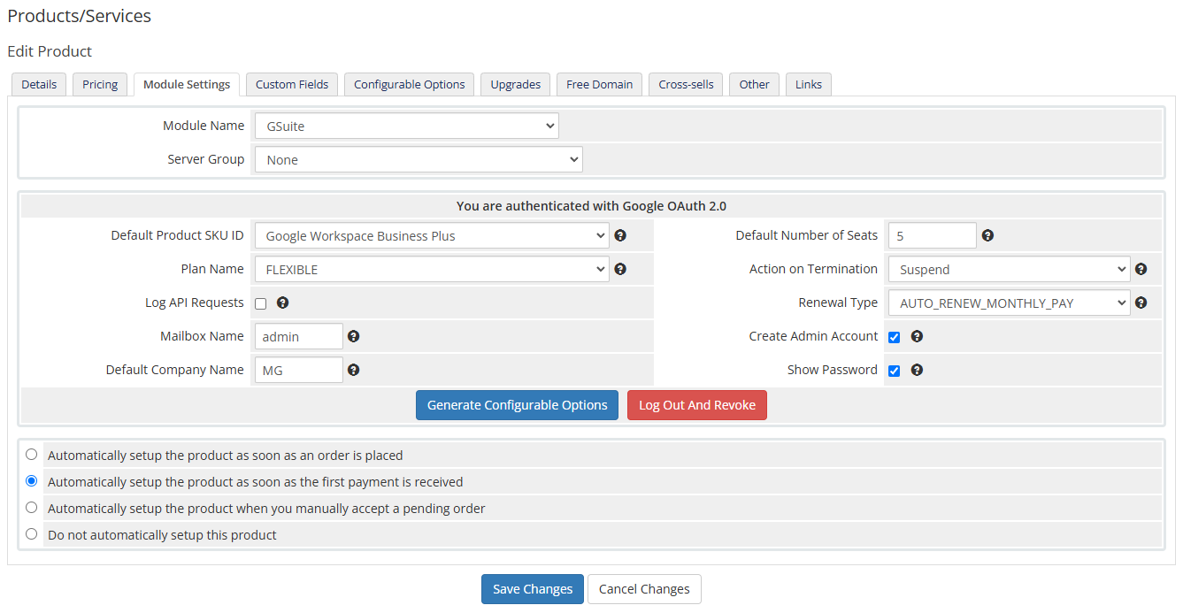 Google Workspace For WHMCS: Module Screenshot 4