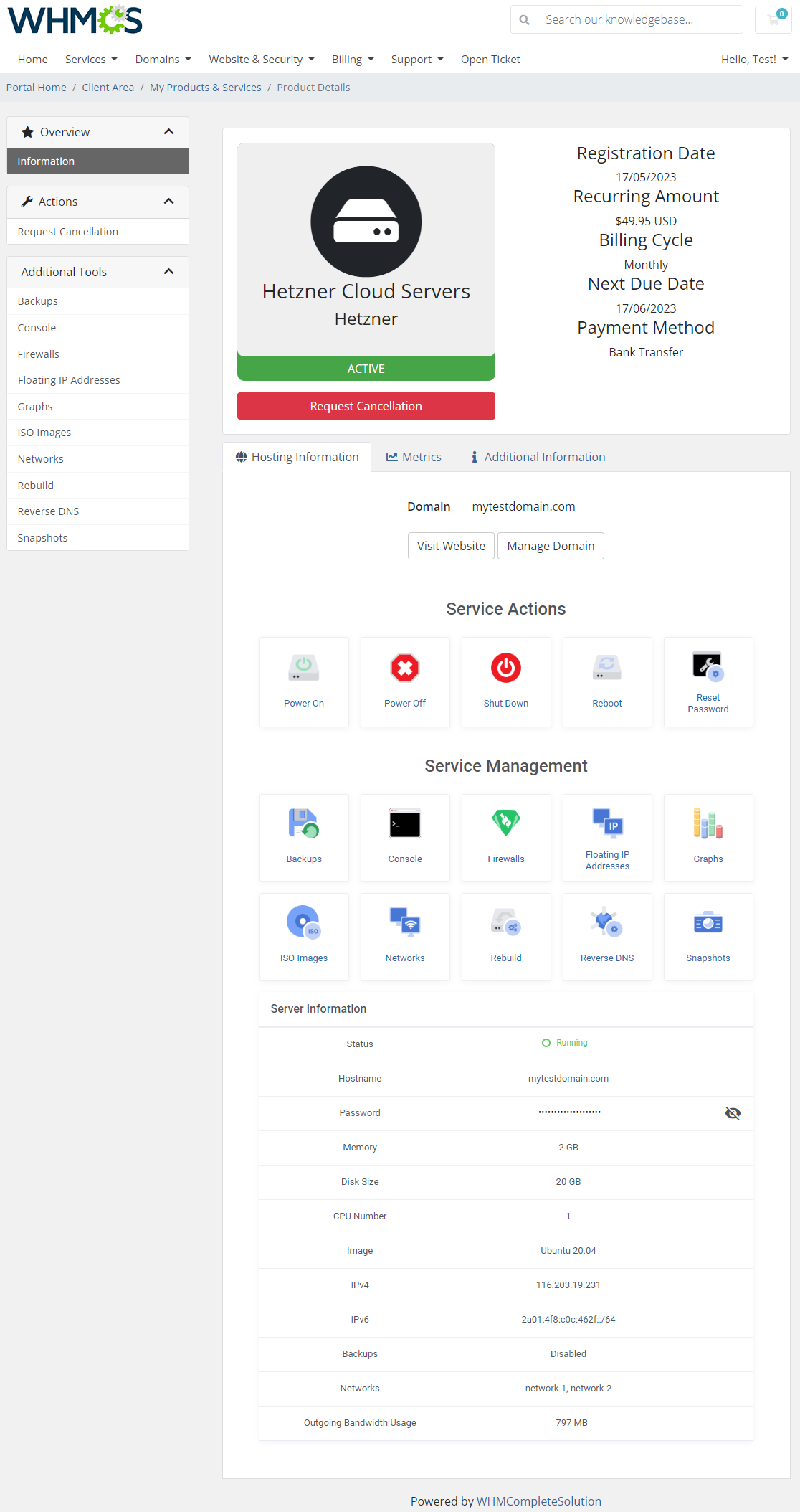 Hetzner Cloud Servers For WHMCS: Module Screenshot 1