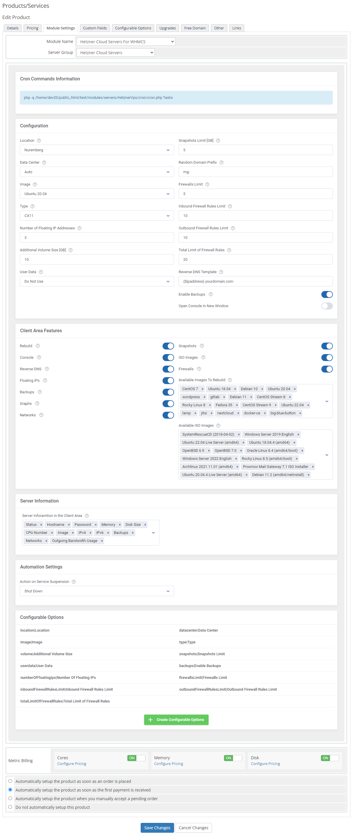 Hetzner Cloud Servers For WHMCS: Module Screenshot 19