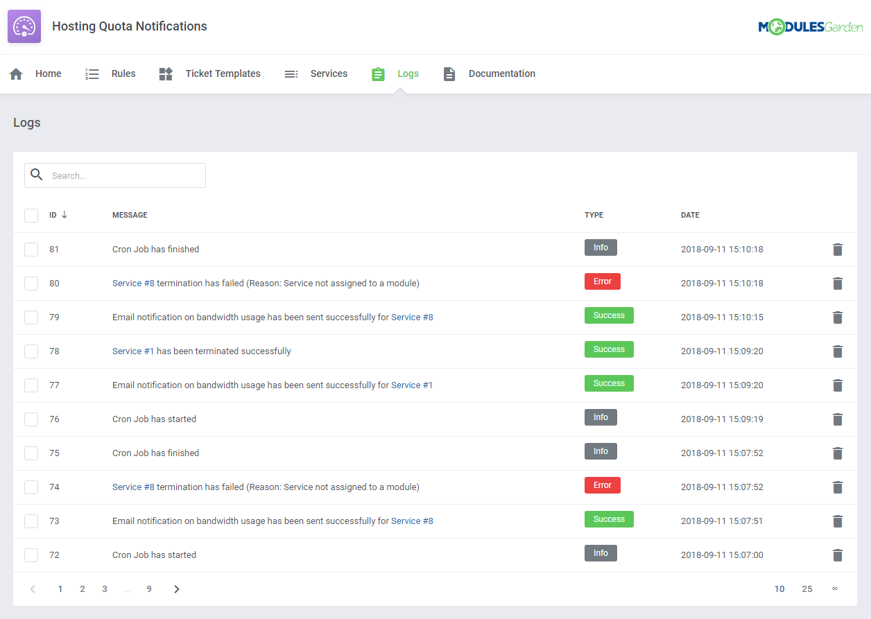 Hosting Quota Notifications For WHMCS: Screen 14