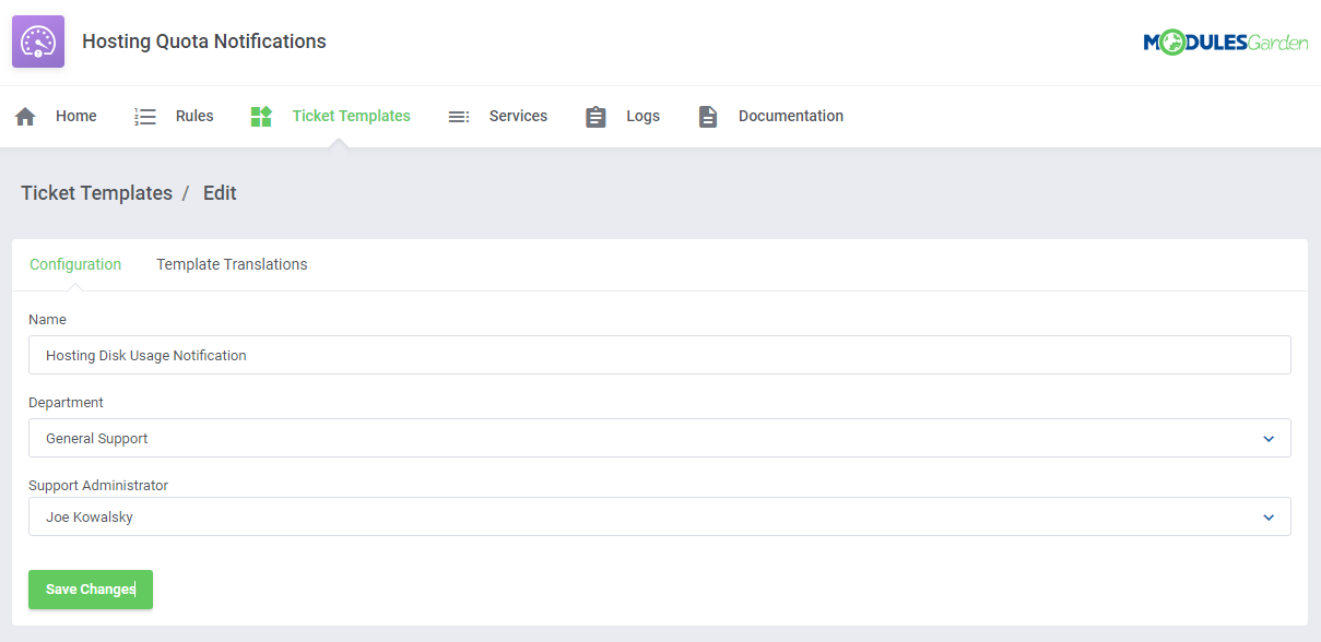 Hosting Quota Notifications For WHMCS: Screen 9