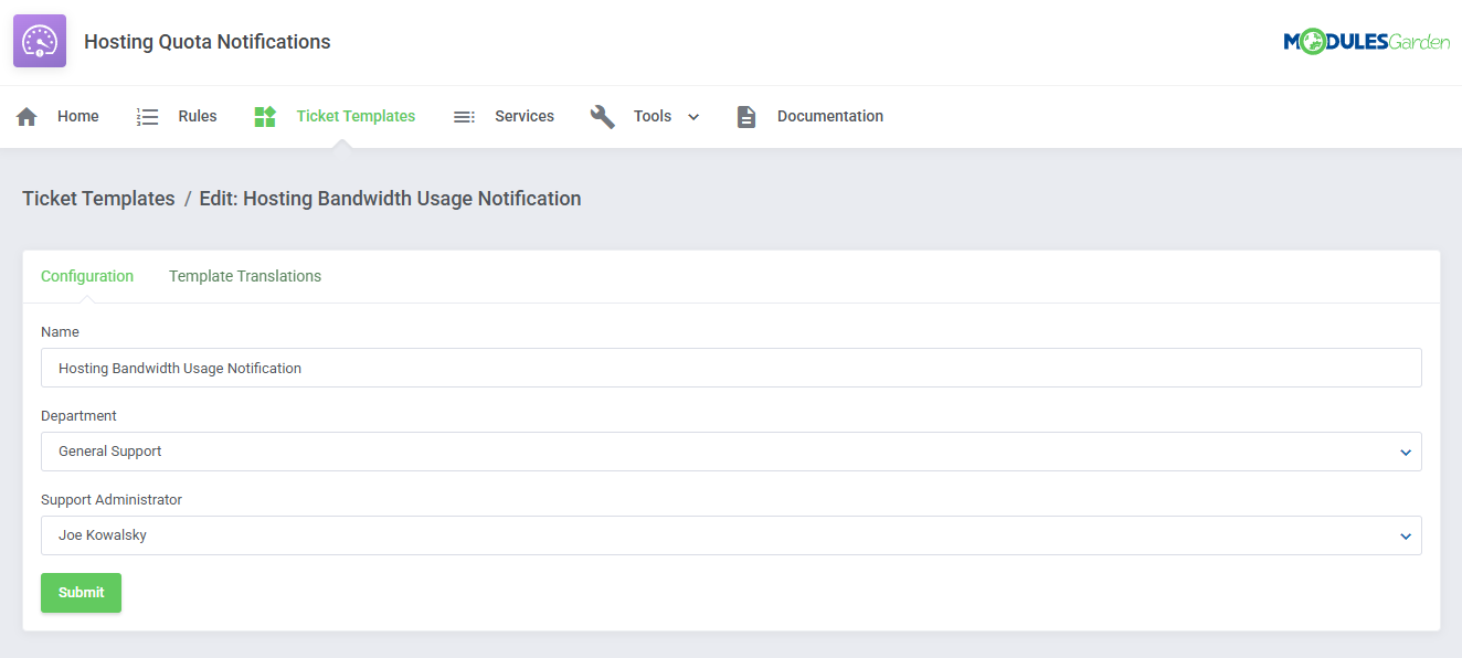 Hosting Quota Notifications For WHMCS: Module Screenshot 10