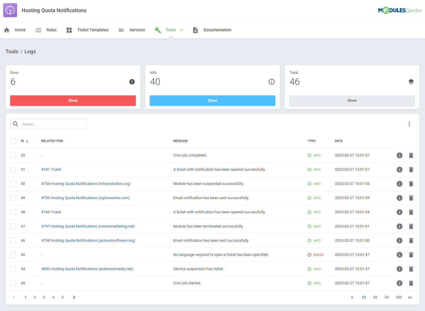 Hosting Quota Notifications For WHMCS: Module Screenshot 21
