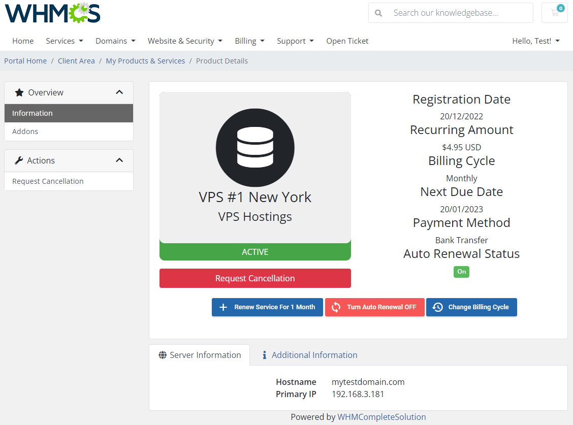 Hosting Renewals For WHMCS: Module Screenshot 1