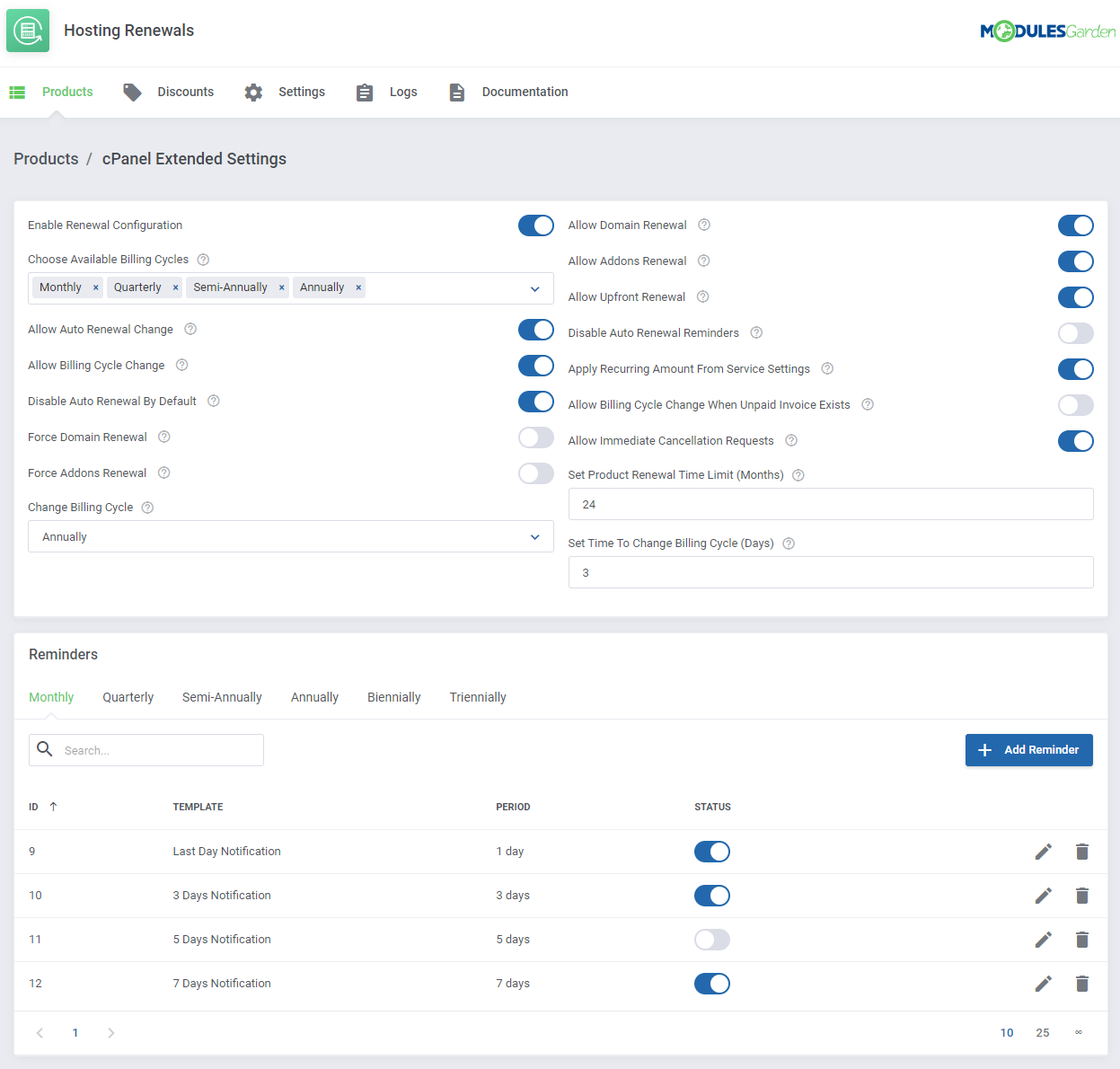 Hosting Renewals For WHMCS: Module Screenshot 5