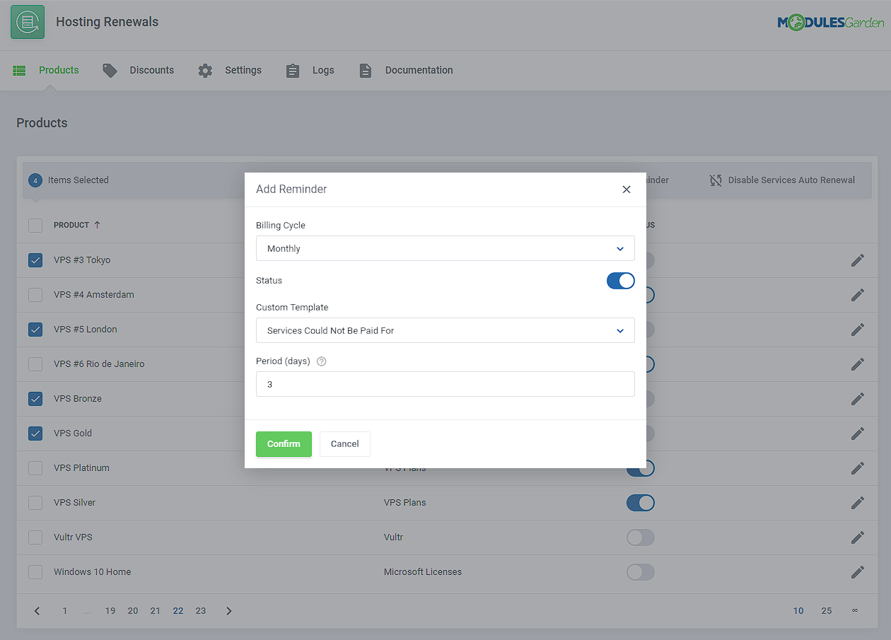 Hosting Renewals For WHMCS: Module Screenshot 8