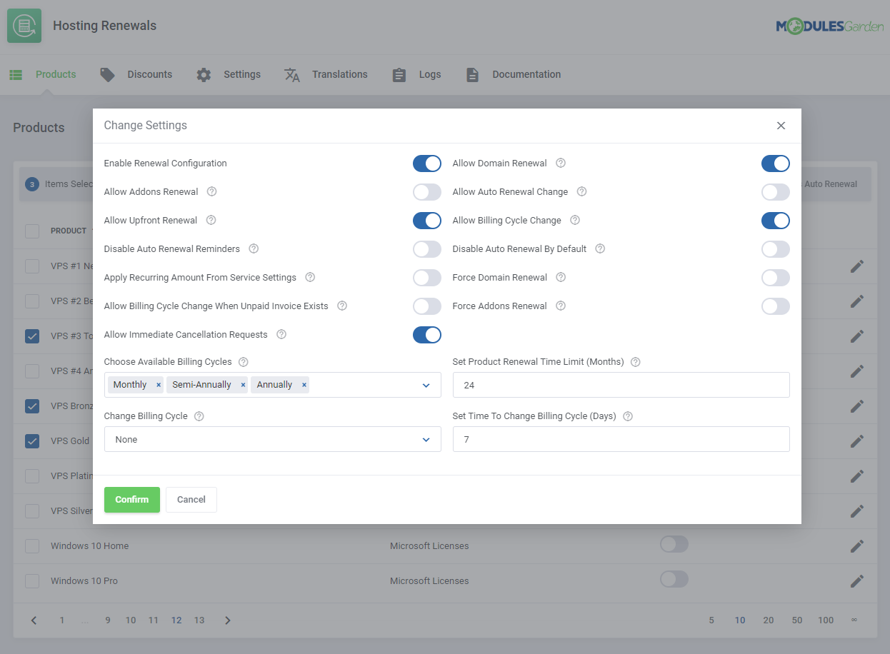 Hosting Renewals For WHMCS: Module Screenshot 7