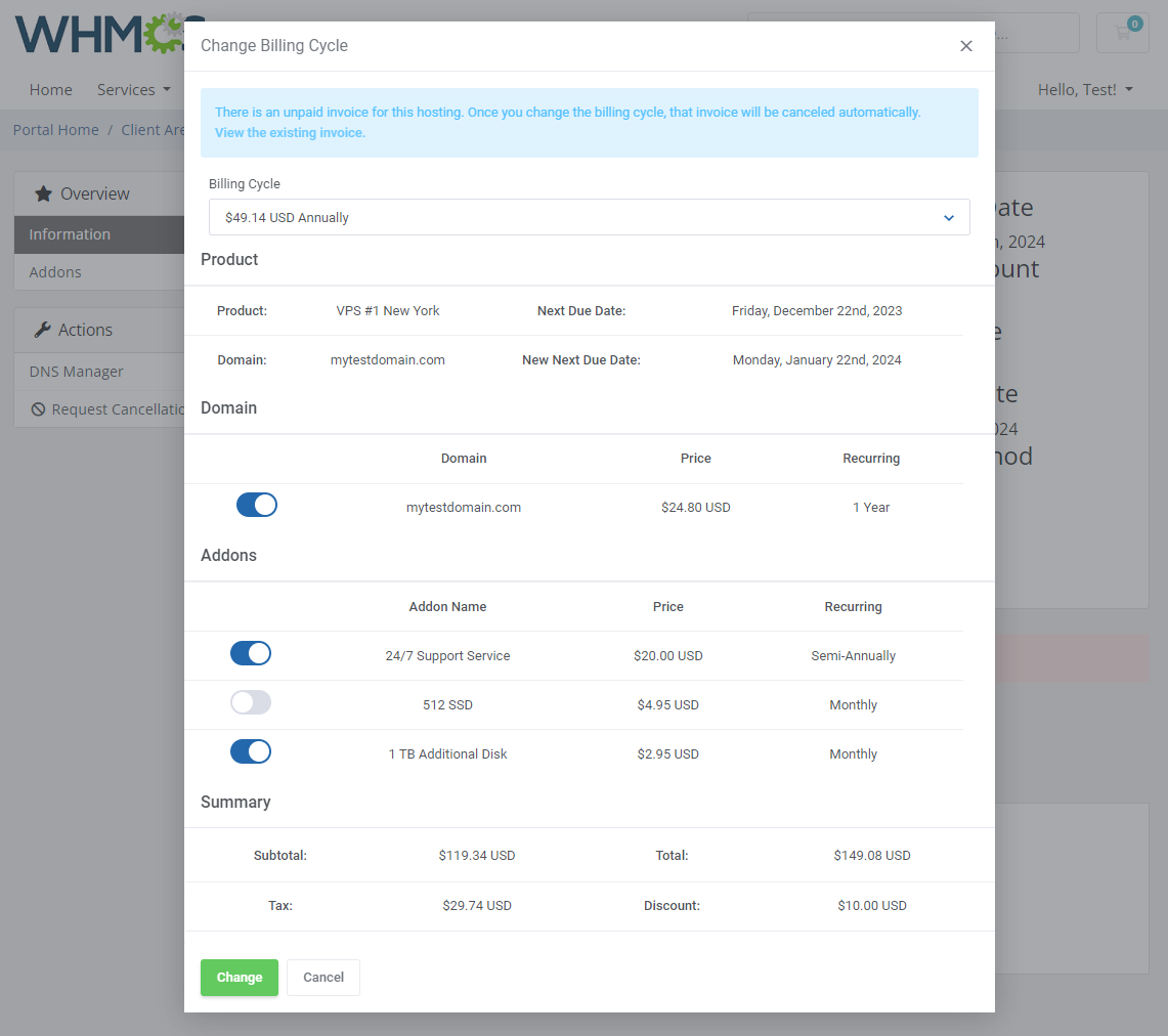 Hosting Renewals For WHMCS: Module Screenshot 2