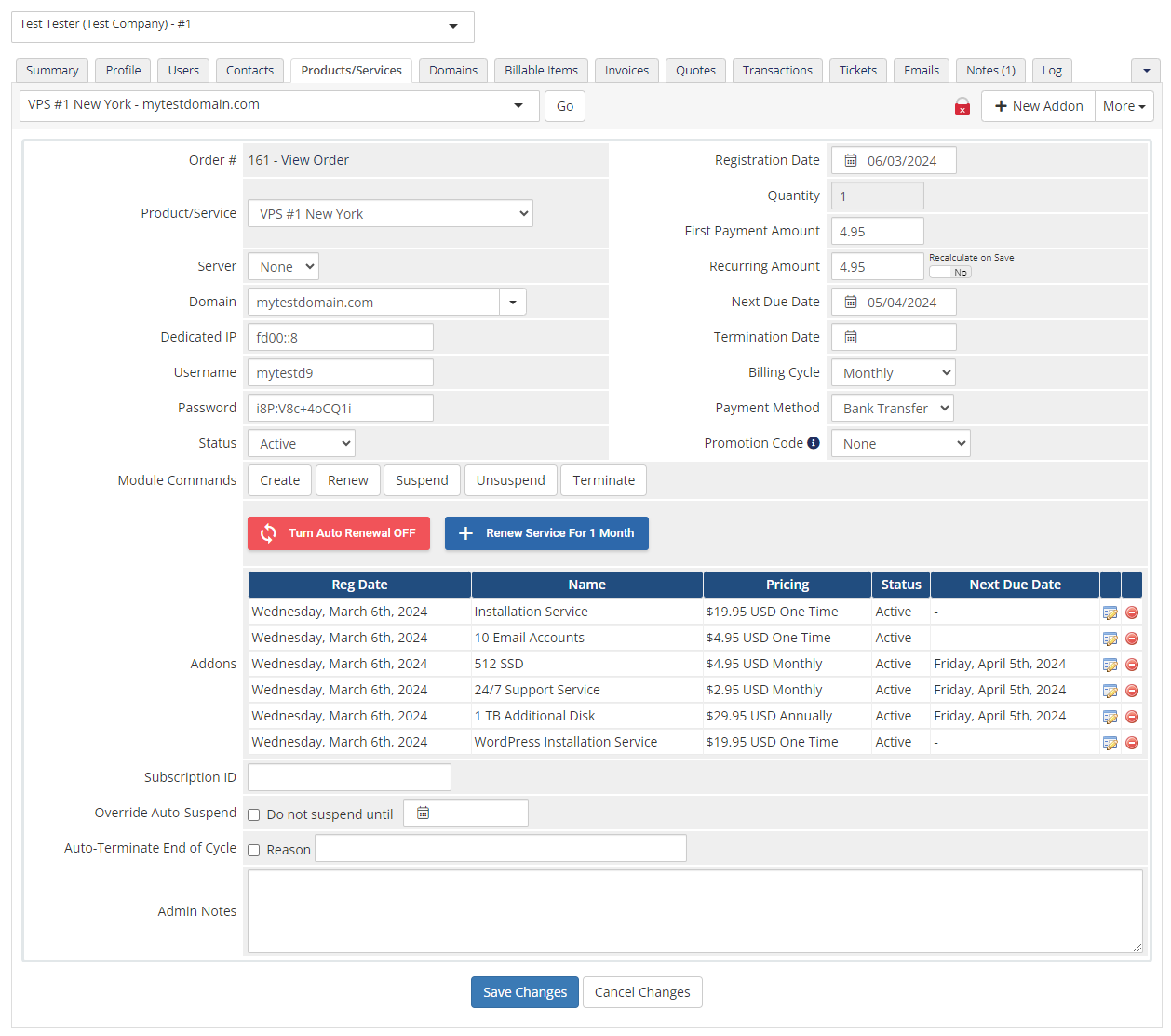 Hosting Renewals For WHMCS: Module Screenshot 4